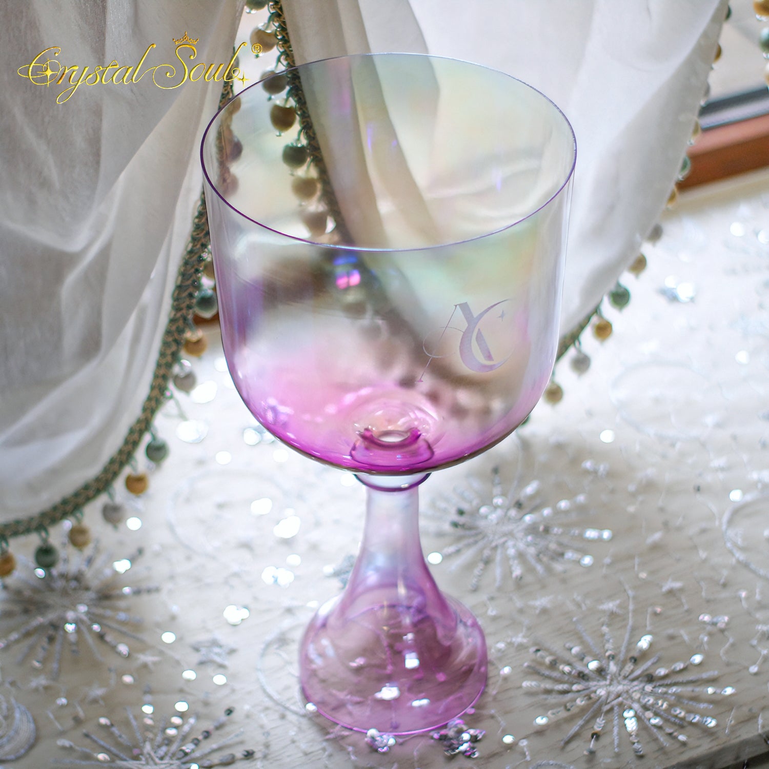 Crystal Soul High Quality Custom Carved Purple Aurora Clear Holy Grail Alchemy Crystal Bowl