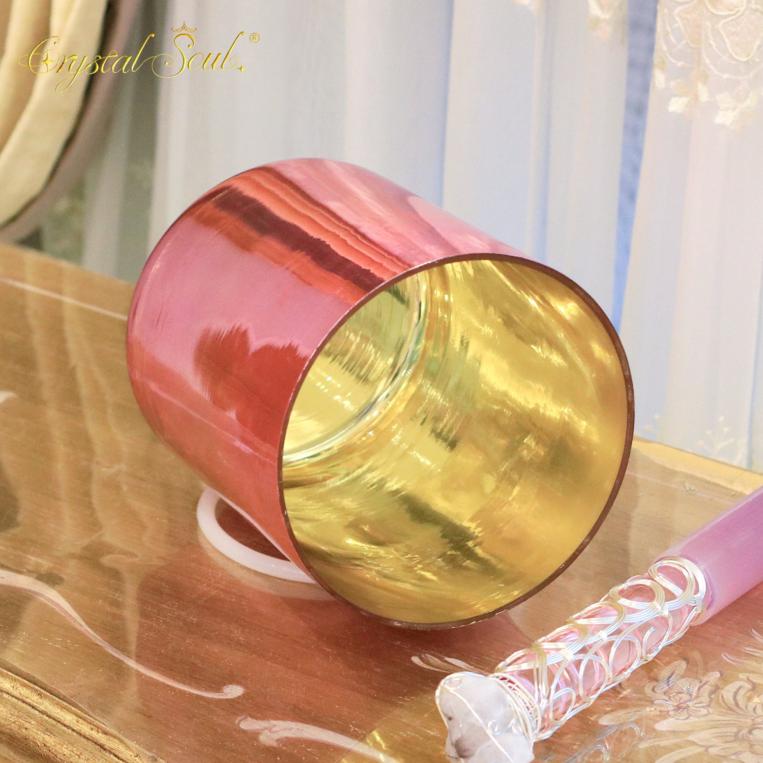Crystal Soul Exclusive Design Metal Pink Gold Alchemy Crystal Bowl