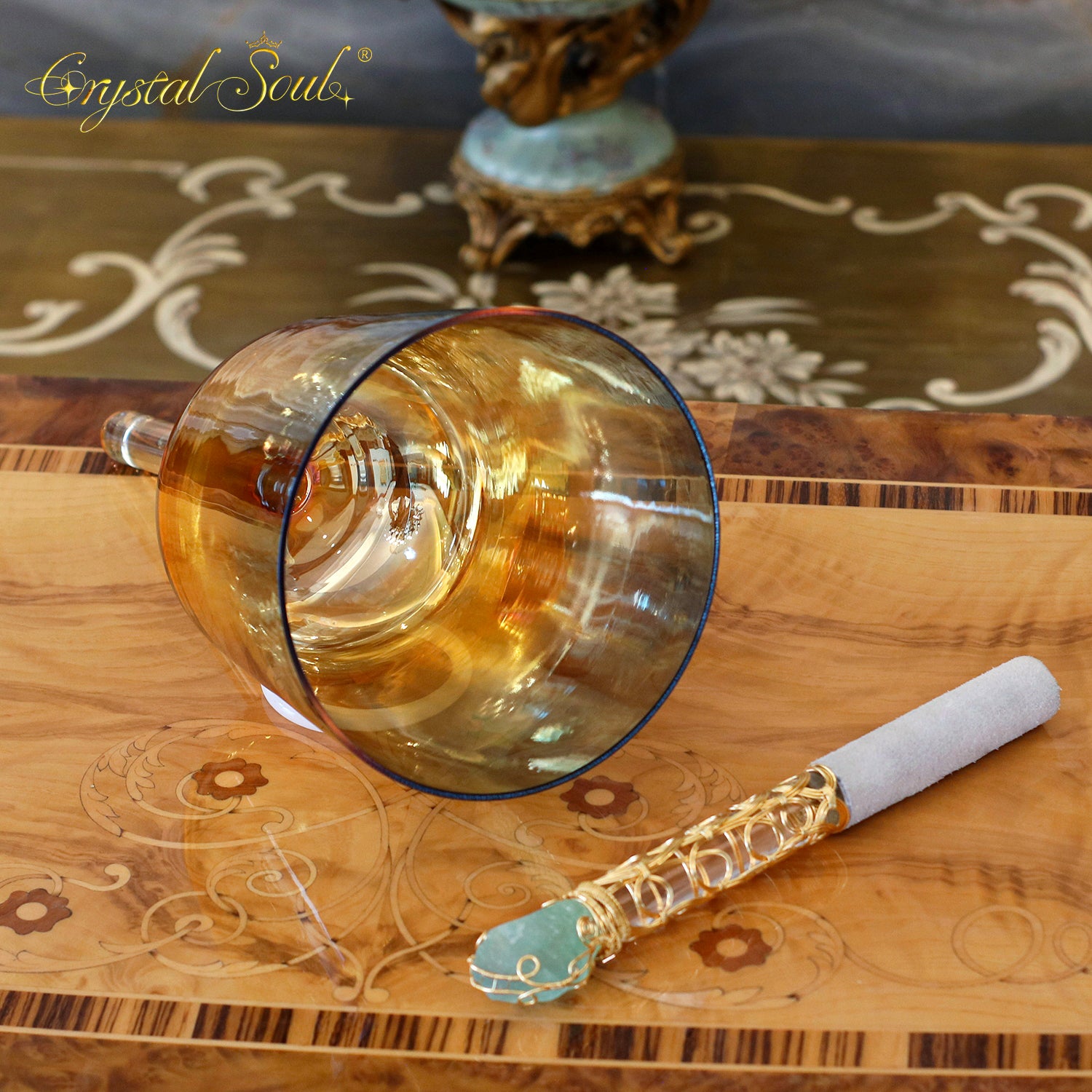 Crystal Soul Buddha Light Deep Sapphire - Azure Yellow Gradient Handheld Alchemy Crystal Bowl