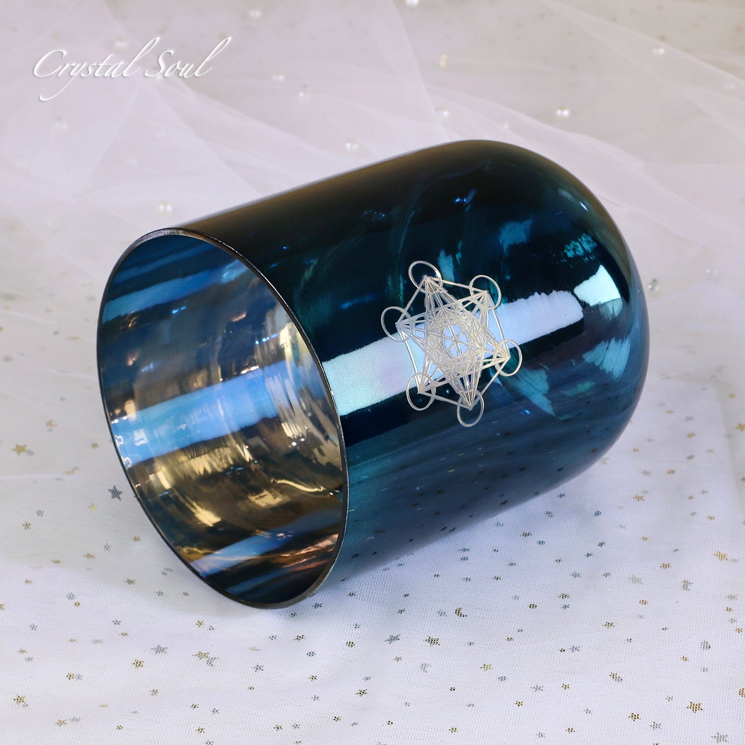 Crystal Soul Cerulean Electroplated Laser Engraved Crystal Singing Bowl