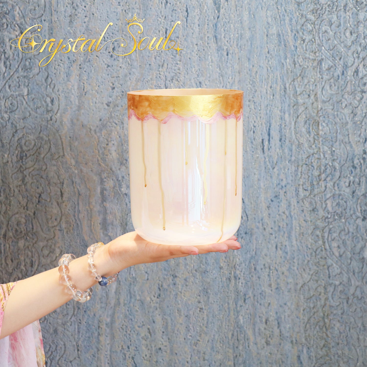 Crystal Soul Reiki Series Golden Drop Iridescent Gilded Alchemy Crystal Bowl