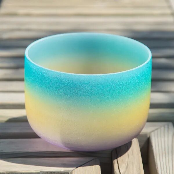 Crystal Soul Azure Yellow Purple Gradient Frosted Quartz Crystal Singing Bowl