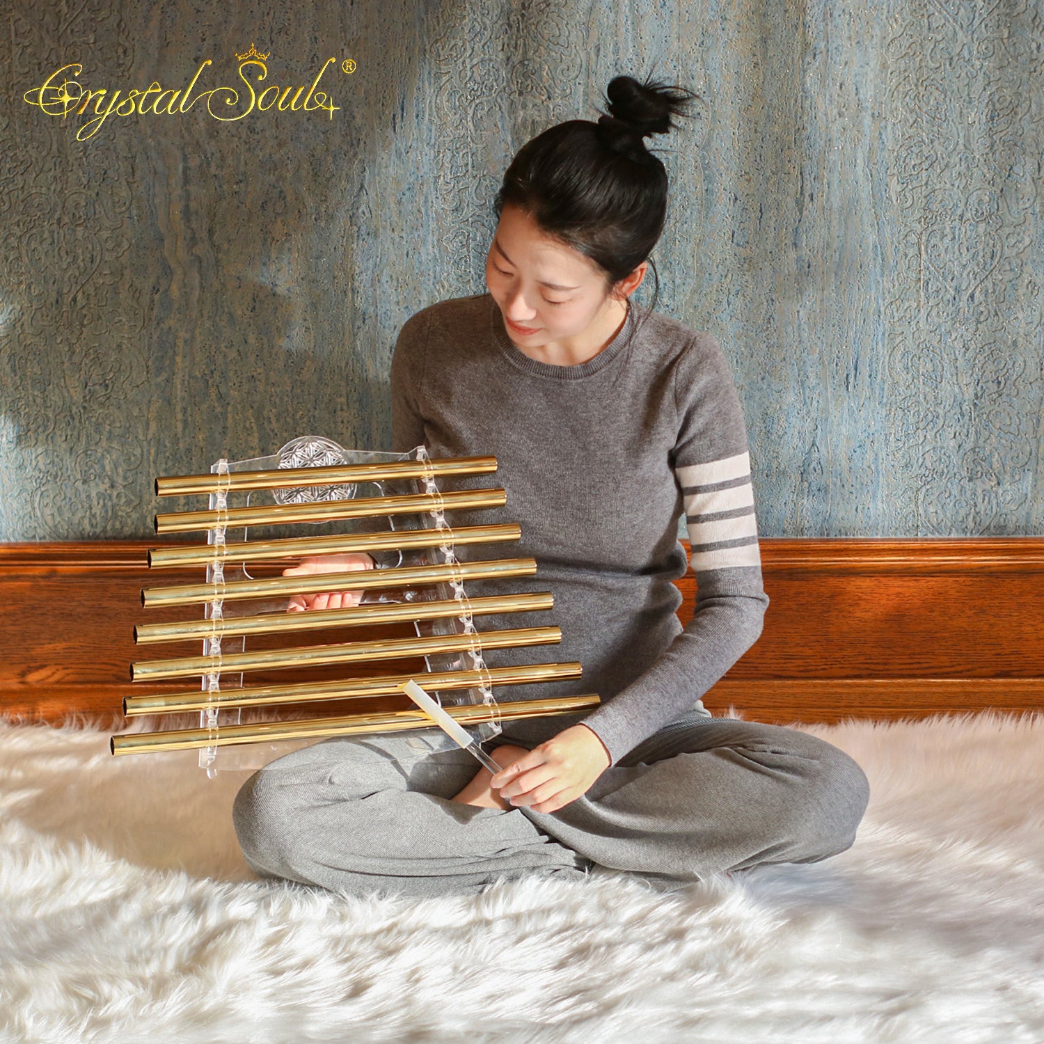 Crystal Soul New Arrivals Metallic Gold Flower of Life Crystal Harp