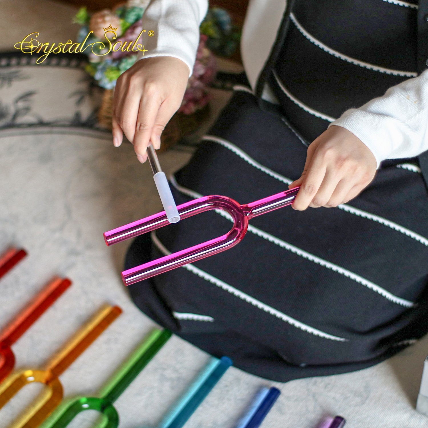 Crystal Soul Set of 8 Colored Crystal Tuning Forks