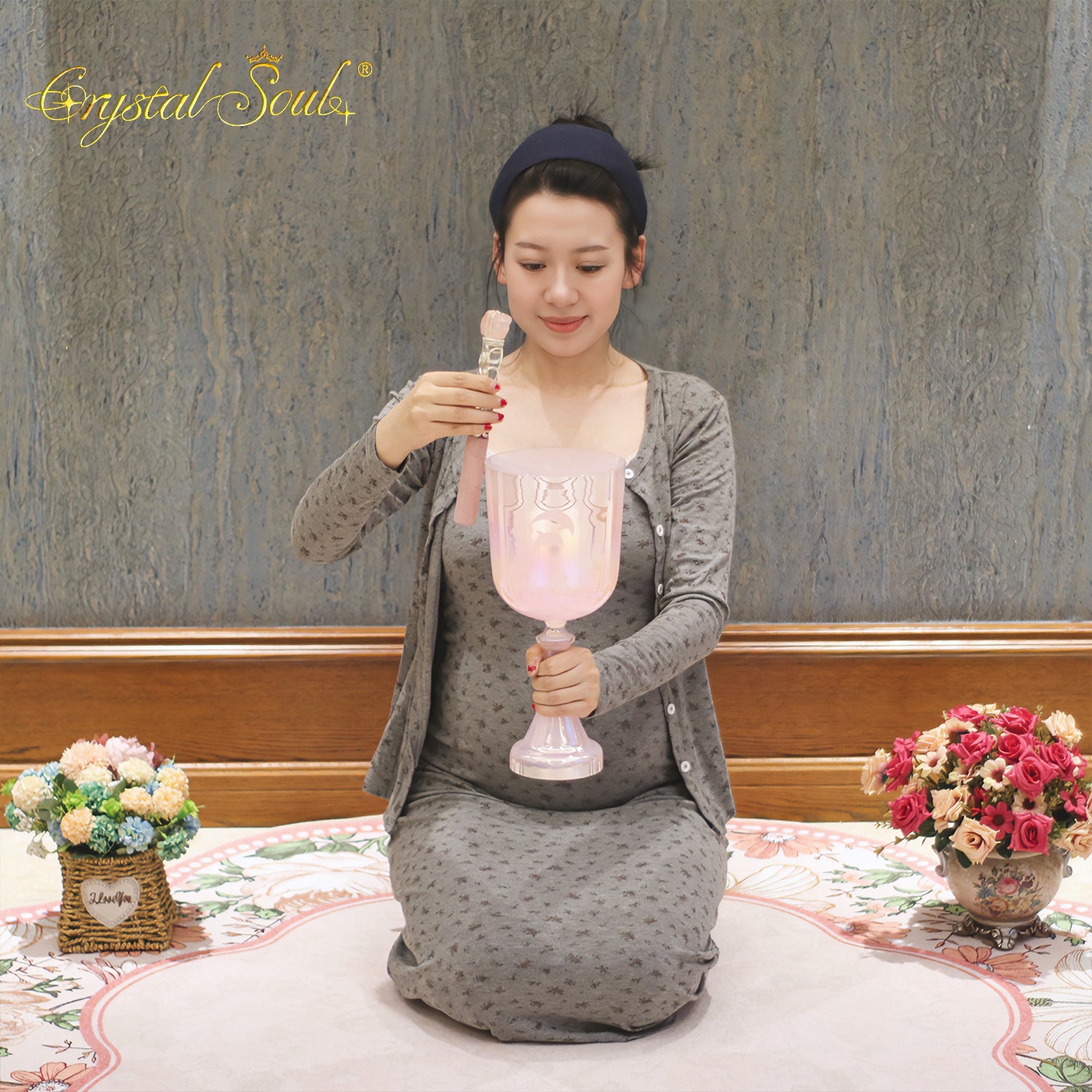Crystal Soul High Quality Custom Engraved Pink Holy Grail Alchemy Crystal Bowl