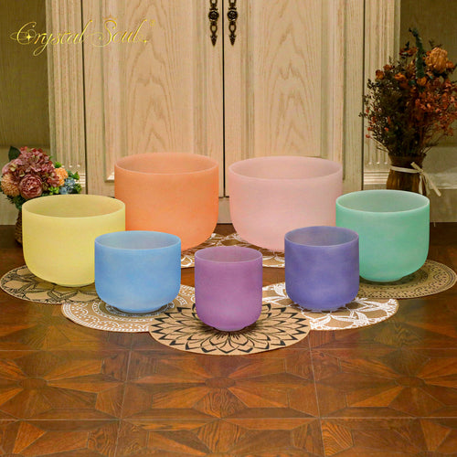 Crystal Soul Candy Color Classic Seven Chakra Frosted Crystal Bowl Set