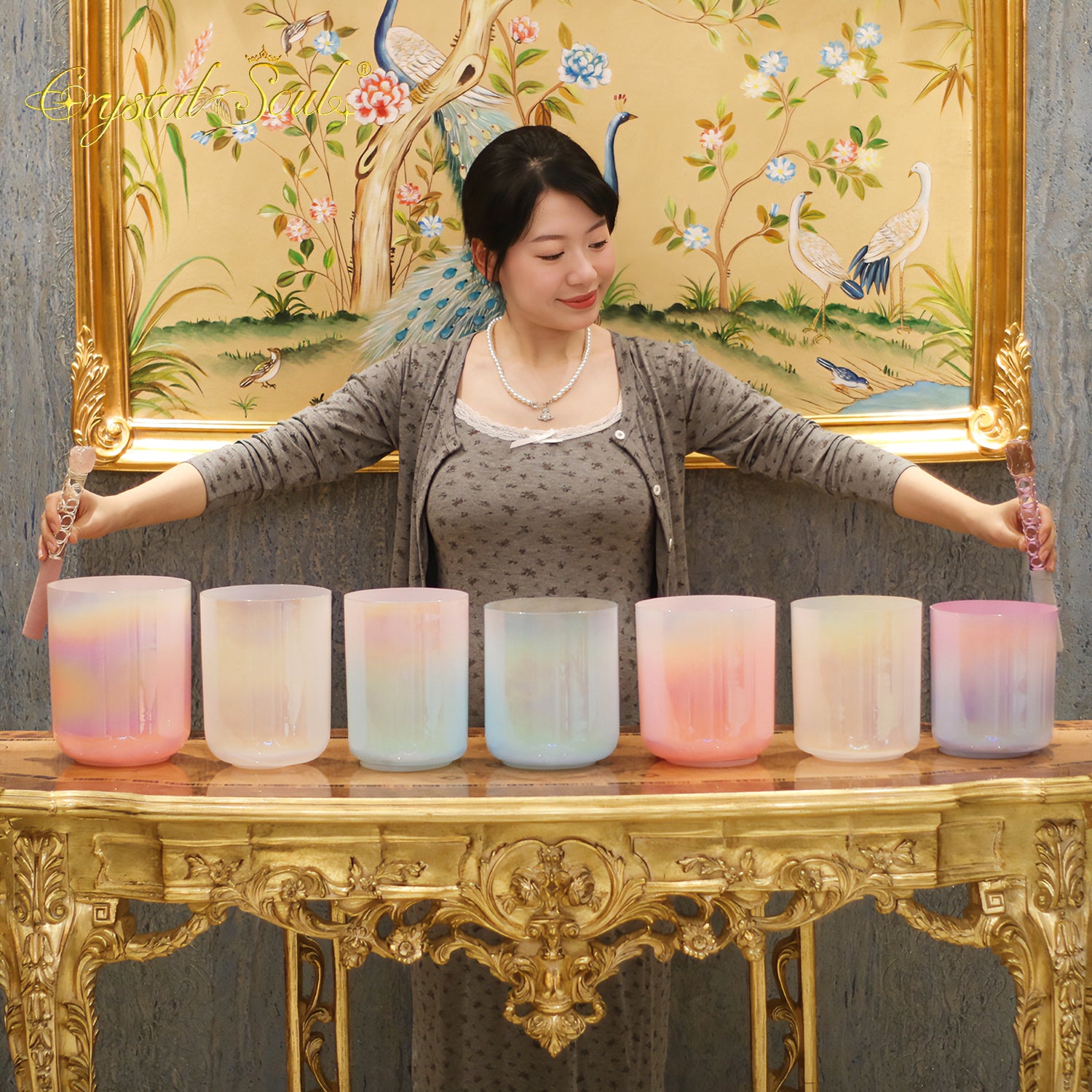 Crystal Soul Superior Design Macaron Pastel Colors Seven Chakra Alchemy Crystal Singing Bowl Harmony Set