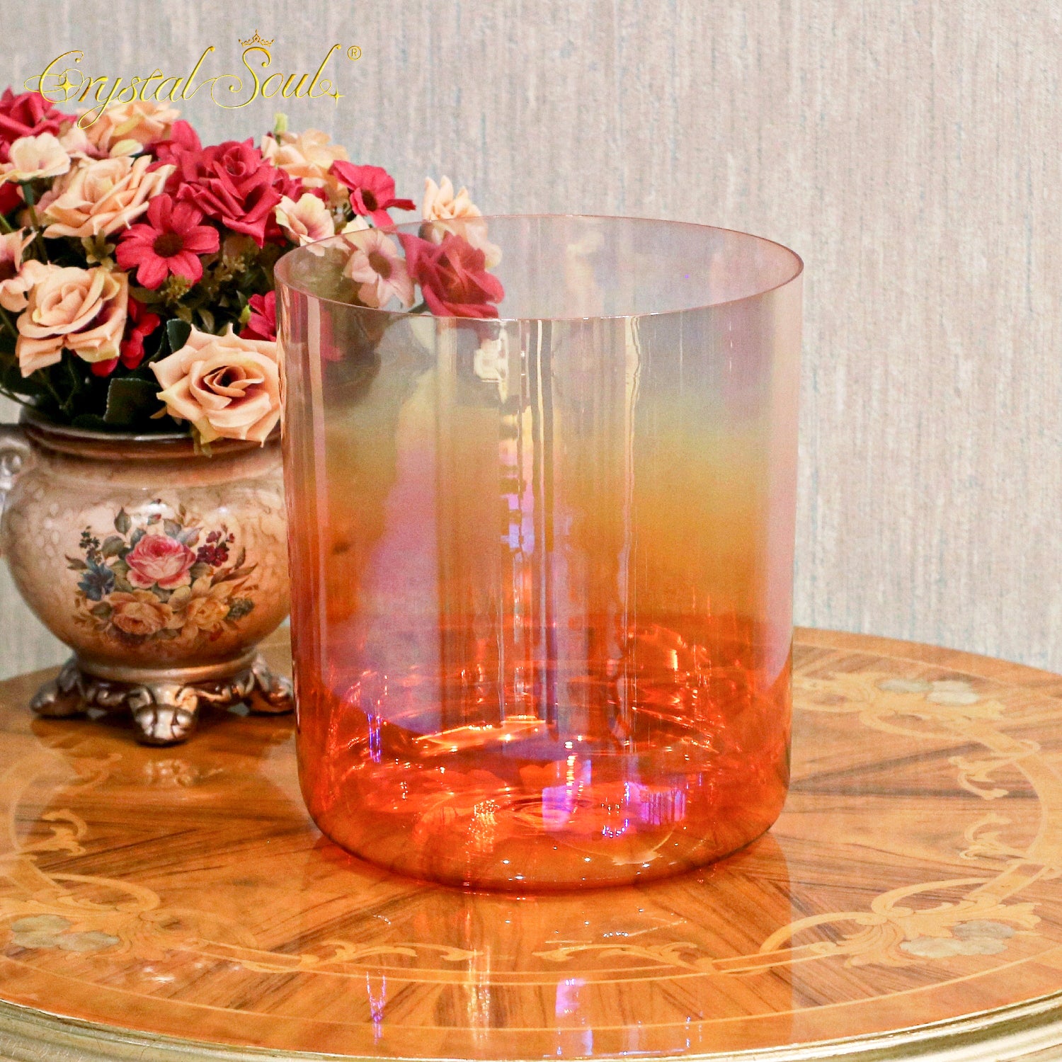 Crystal Soul Classic Chakra Clear Gradient Orange Alchemy Crystal Bowl