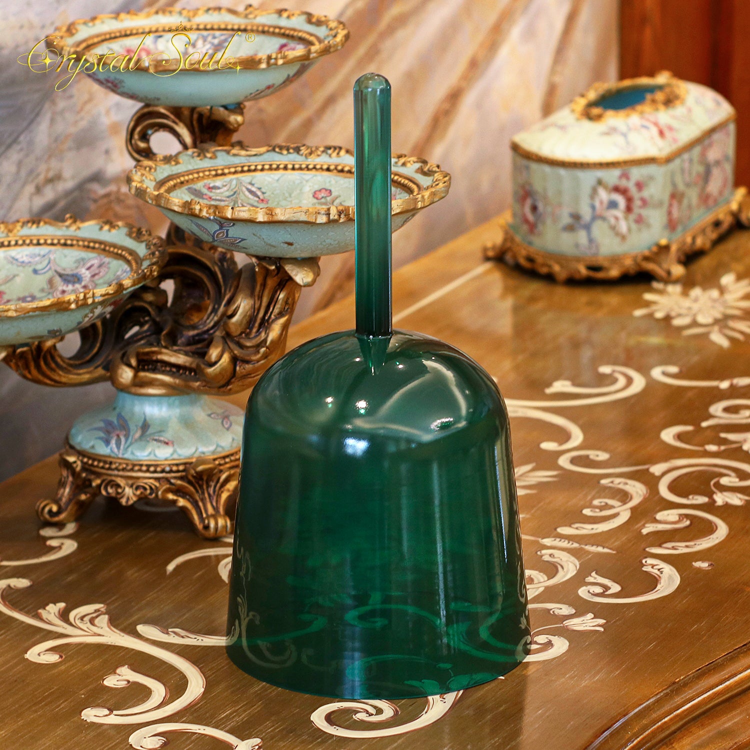 Crystal Soul Peacock Green Dark Green Handle Alchemy Crystal Bowl