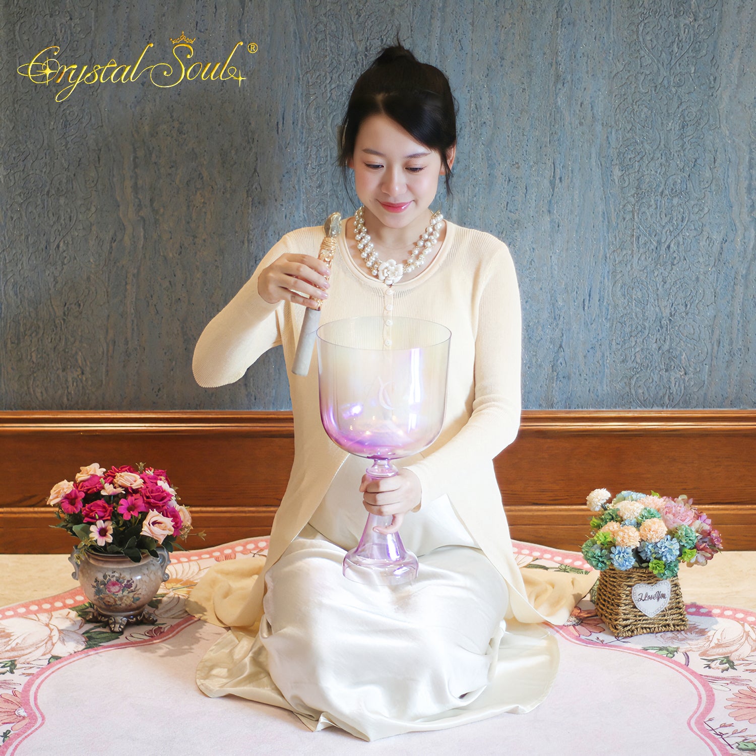 Crystal Soul High Quality Custom Carved Purple Aurora Clear Holy Grail Alchemy Crystal Bowl