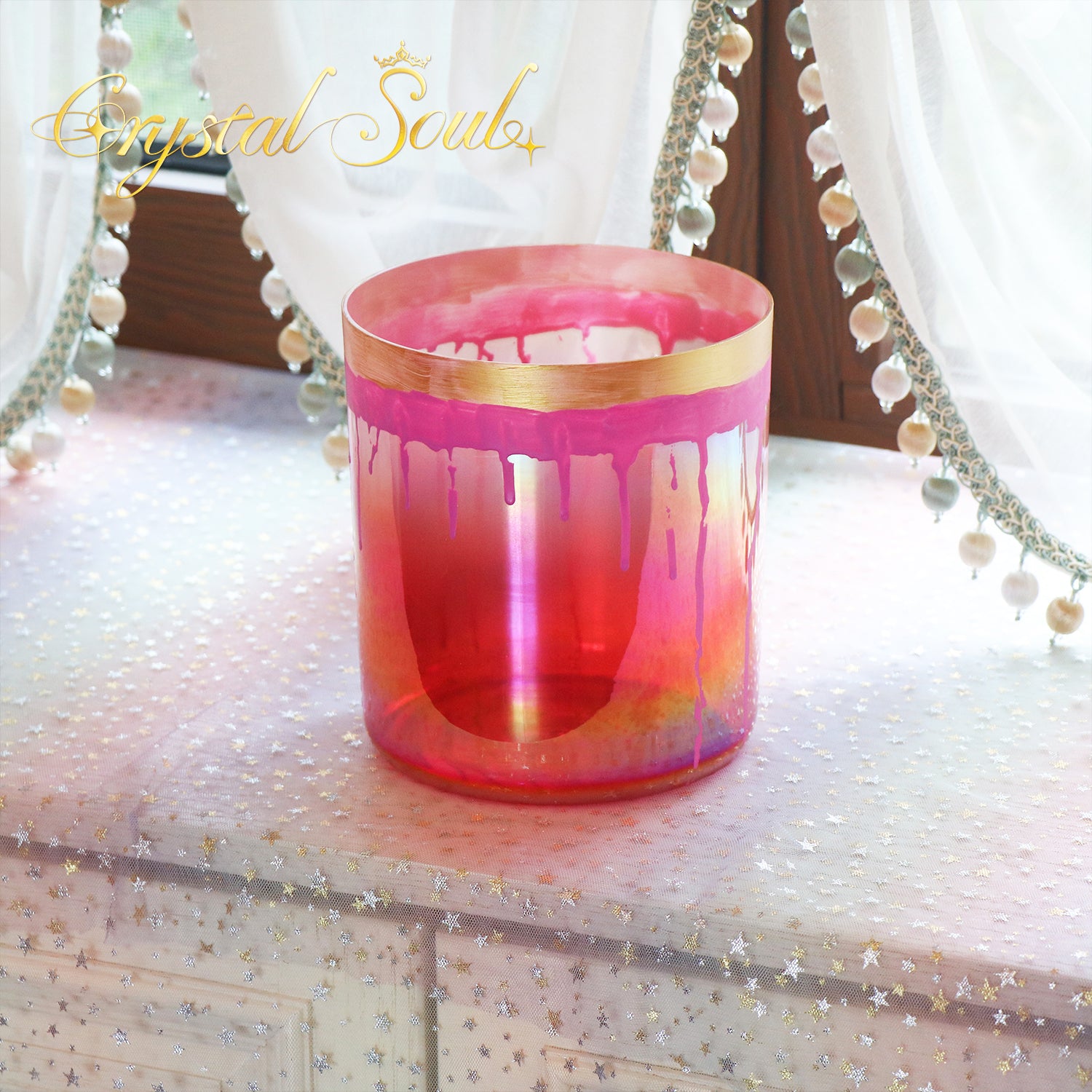 Crystal Soul Spiritual Series Crimson Flame Gilded Glow Alchemy Crystal Bowl