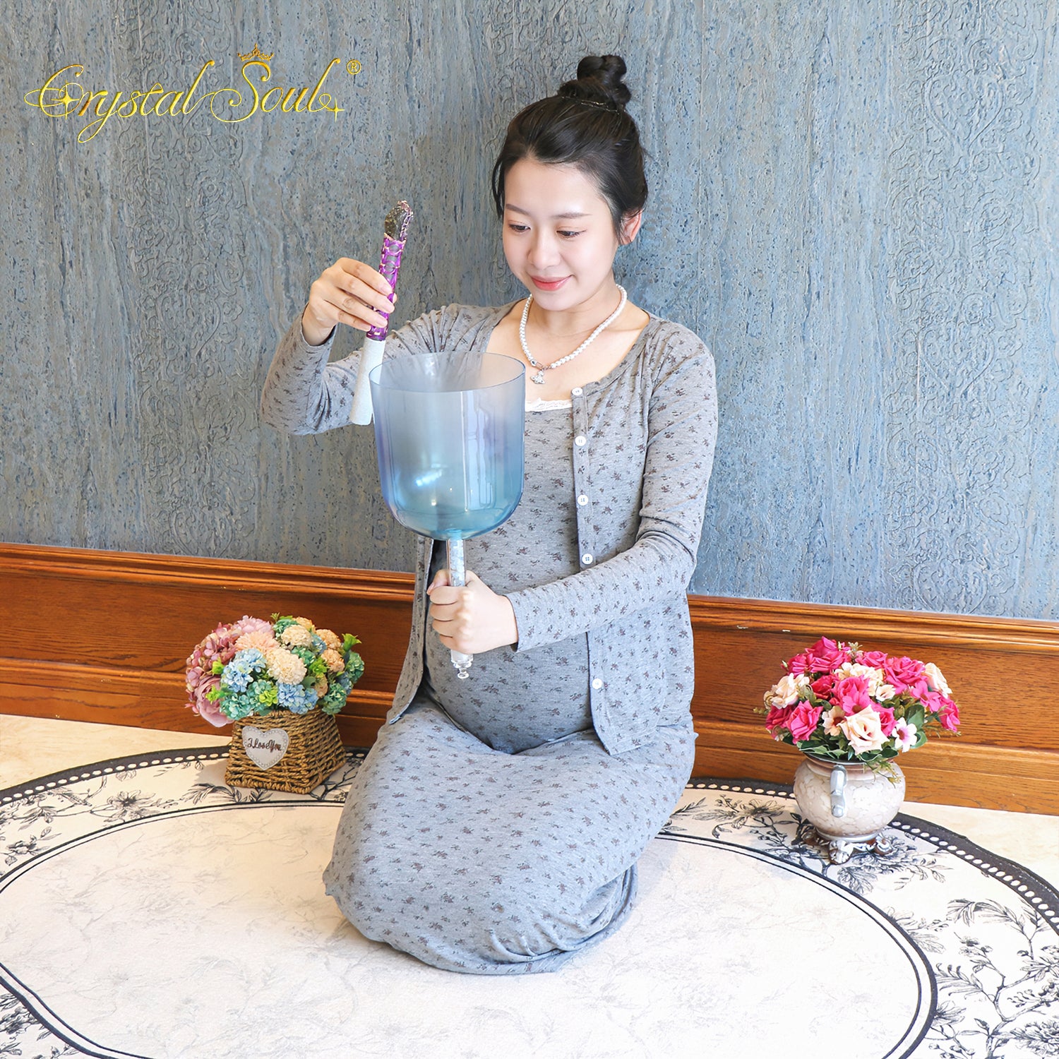 Crystal Soul Crystal Handle Blue-Purple Gradient Handheld Crystal Bowl