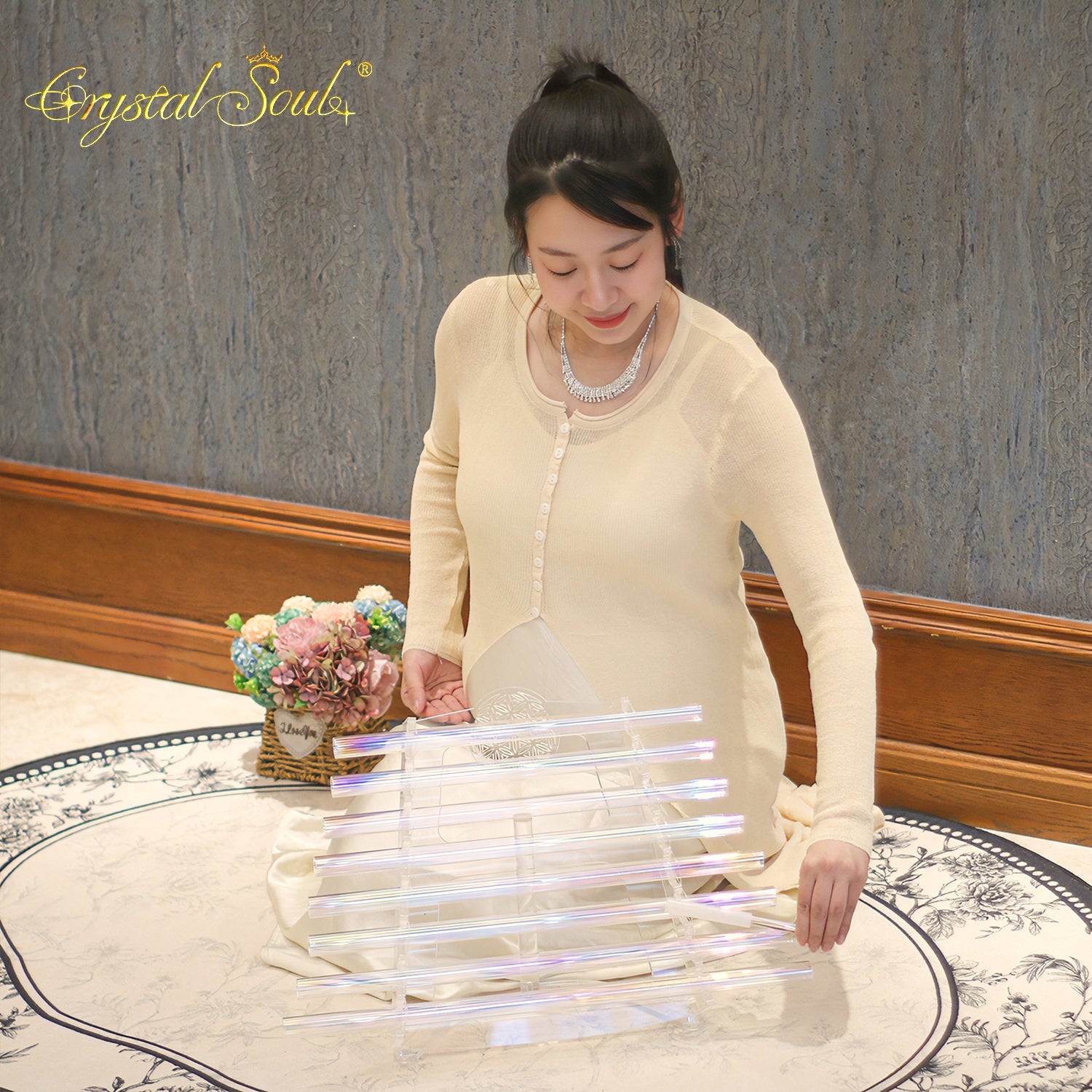 Crystal Soul Flower of Life Aurora Crystal Harp