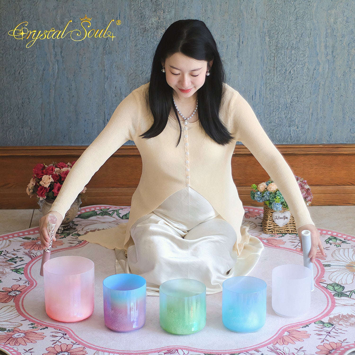 Crystal Soul 528Hz High Quality Sandblasted Dreamy Color Alchemy Crystal Bowl Set
