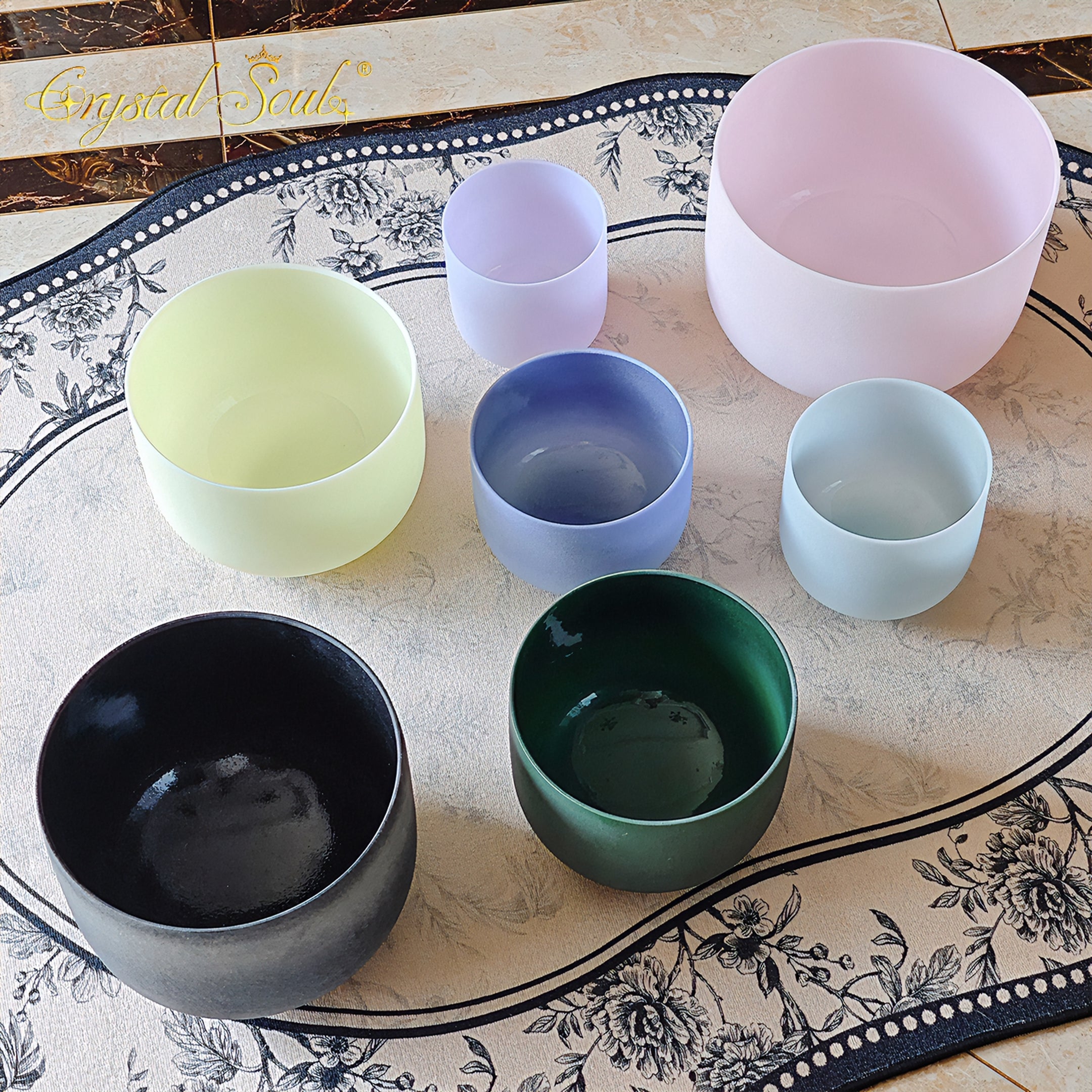 Crystal Soul High Quality Gemstone Fusion Frosted Crystal Bowl Sets