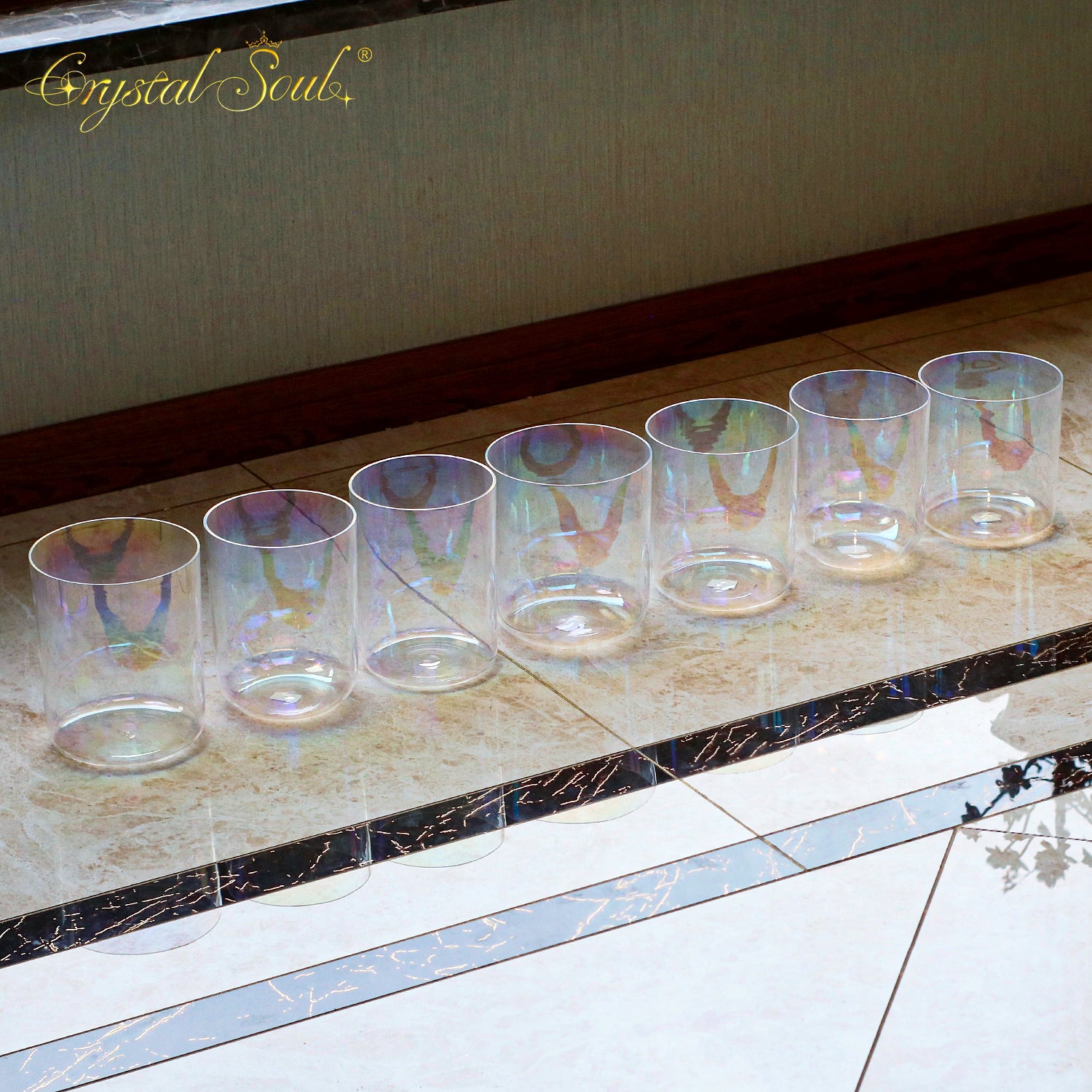 Crystal Soul Clear Aurora Seven Chakra Alchemy Crystal Bowl Set