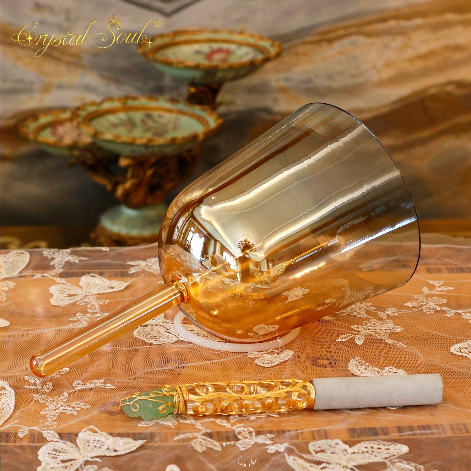 Crystal Soul Buddha Light Sapphire-Yellow Azure Gradient Handheld Alchemy Crystal Bowl