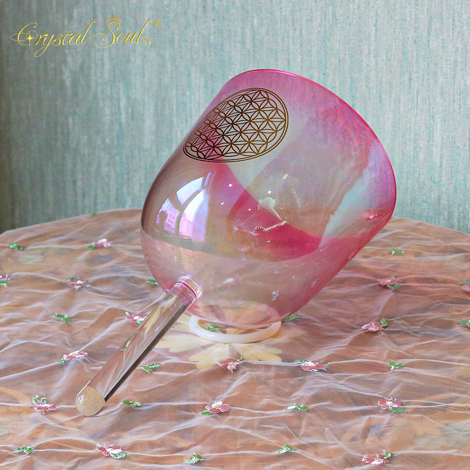 Crystal Soul Pink Gradient Flower of Life Handle Alchemy Crystal Bowl