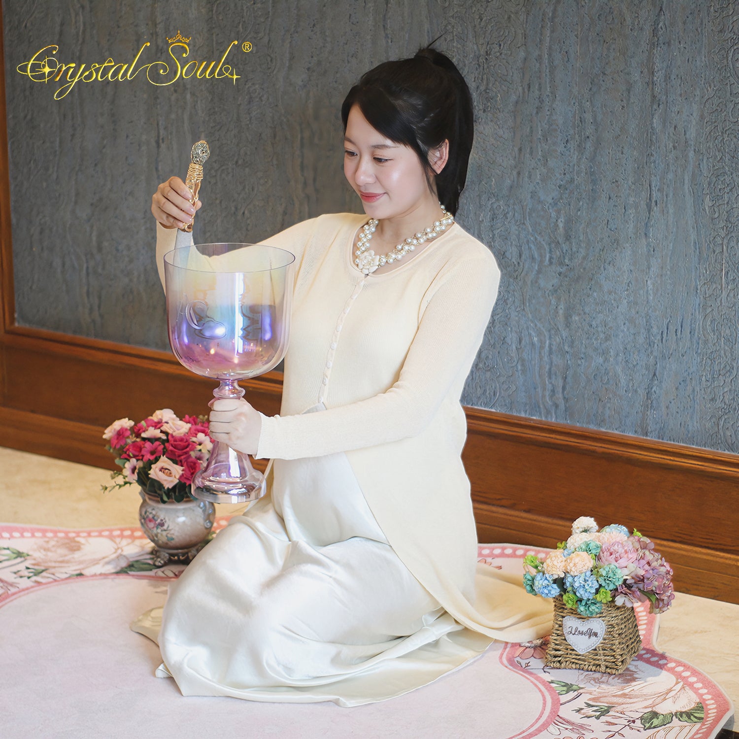 Crystal Soul High Quality Custom Carved Purple Aurora Clear Holy Grail Alchemy Crystal Bowl