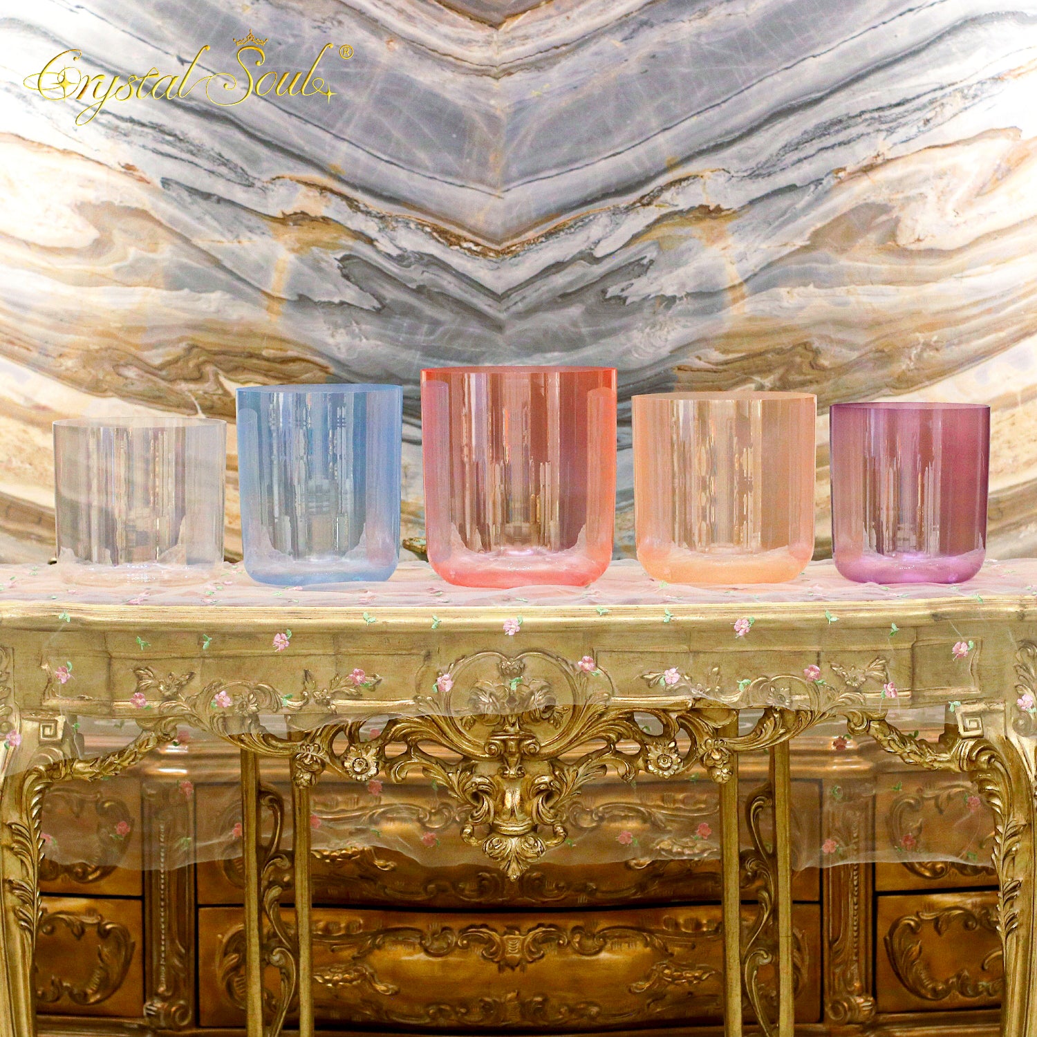 Crystal Soul Five Elements Pearl-Colored Alchemy Crystal Bowl Set