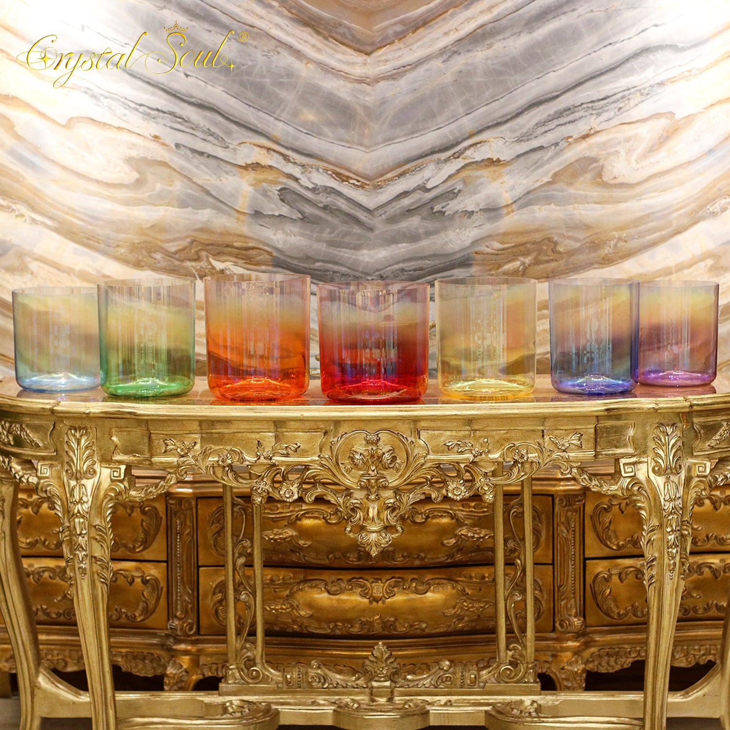 Crystal Soul Classic 7"-8.5" Chakra Alchemy Crystal Singing Bowl Set