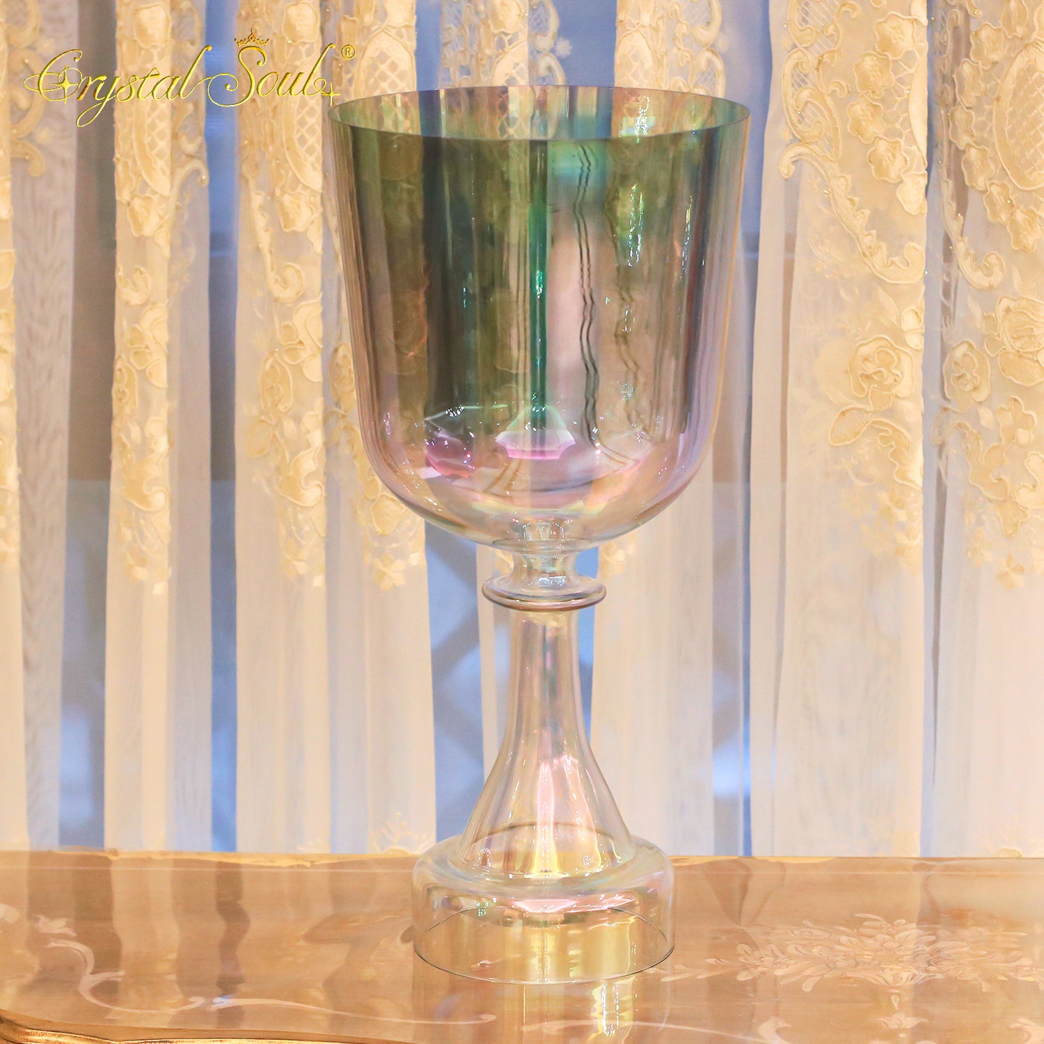 Crystal Soul Superior Design Coffee Brown Green Aurora Gradient Holy Chalice Crystal Singing Bowl