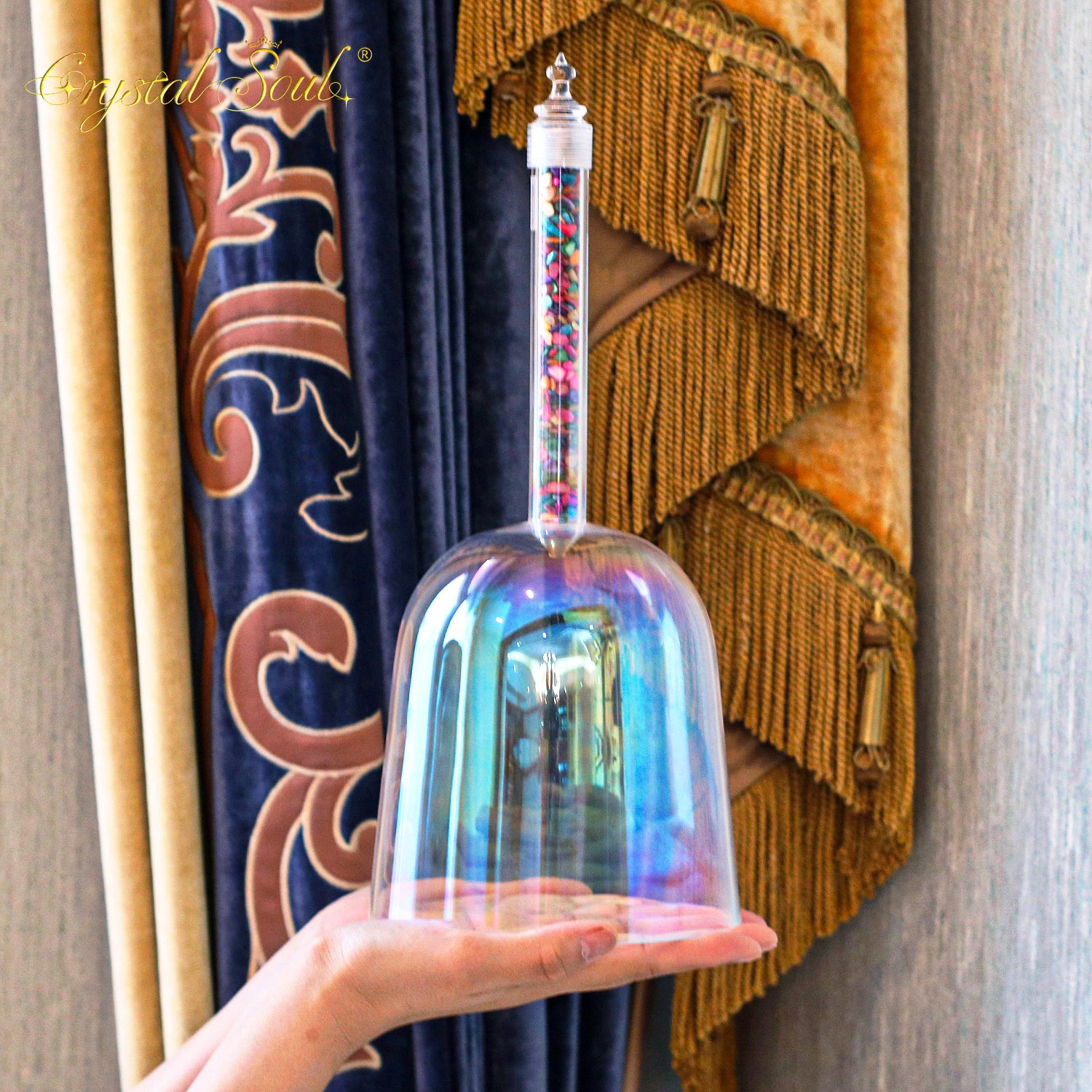 Crystal Soul Superior Design Colorful Shell Clear Aurora Handle Crystal Bowl