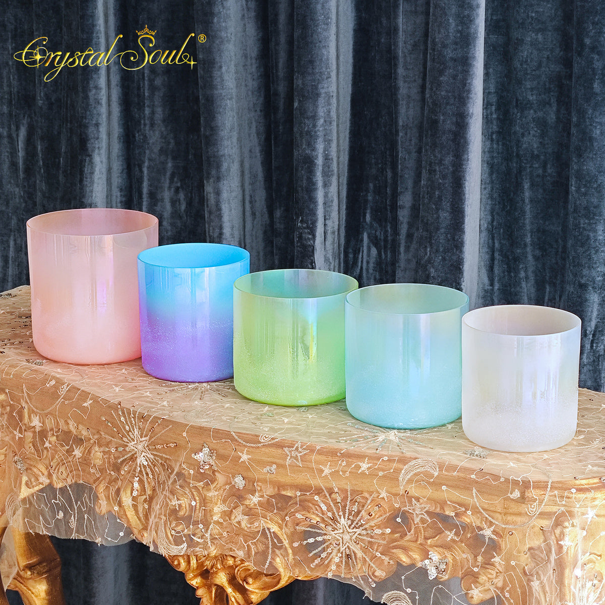 Crystal Soul 528Hz High Quality Sandblasted Dreamy Color Alchemy Crystal Bowl Set