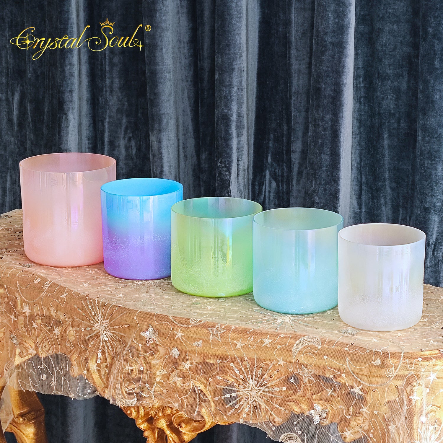 Crystal Soul 528Hz High Quality Sandblasted Dreamy Color Alchemy Crystal Bowl Set