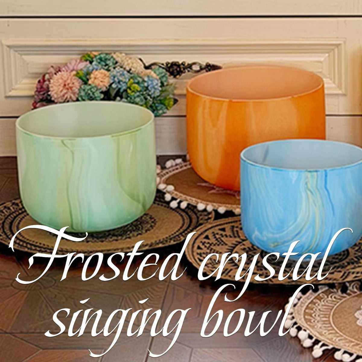 Crystal Soul Classic Chakra Lotus Frosted Crystal Singing Bowl Set