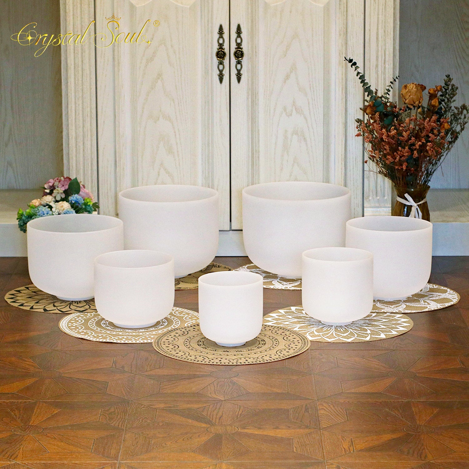 Crystal Soul Seven Chakra Classic White Frosted Crystal Bowl