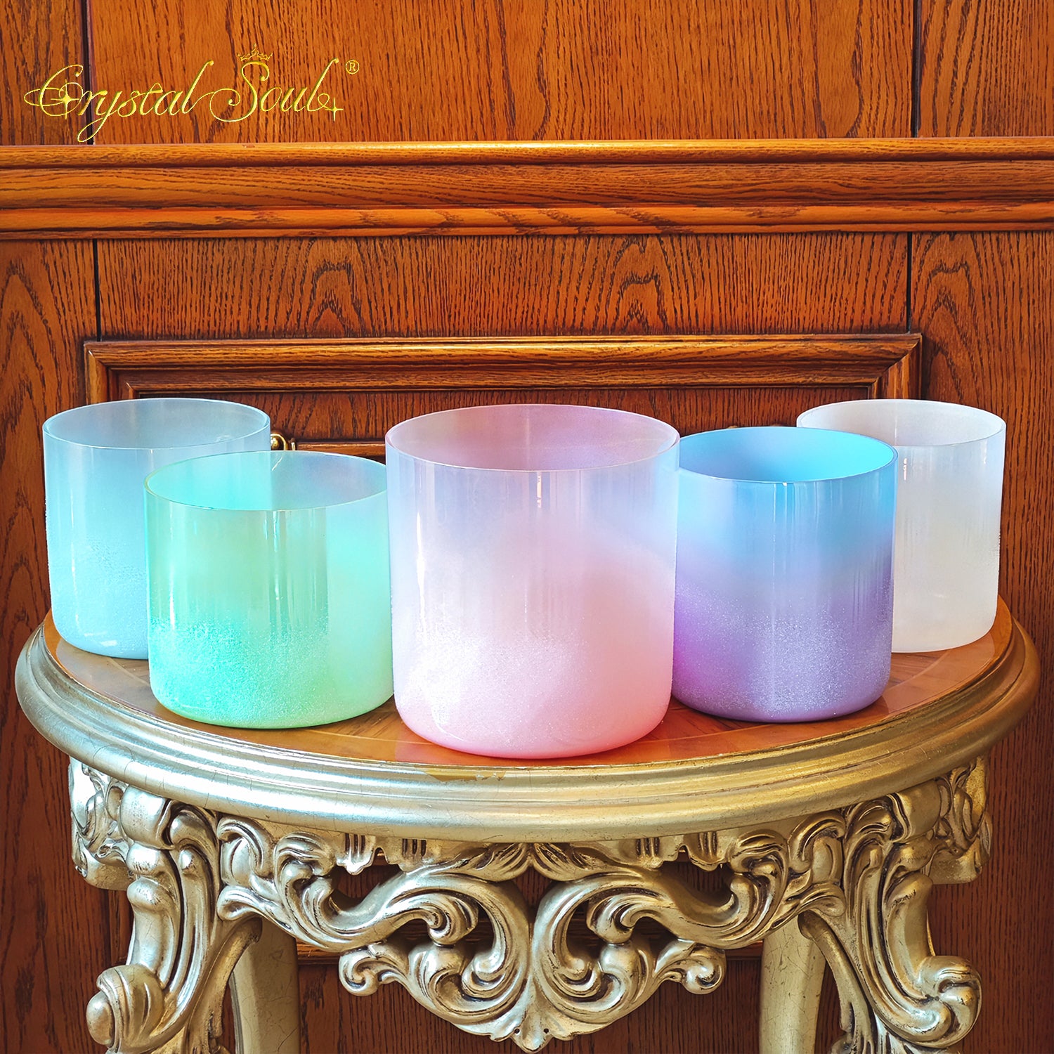 Crystal Soul 528Hz High Quality Sandblasted Dreamy Color Alchemy Crystal Bowl Set