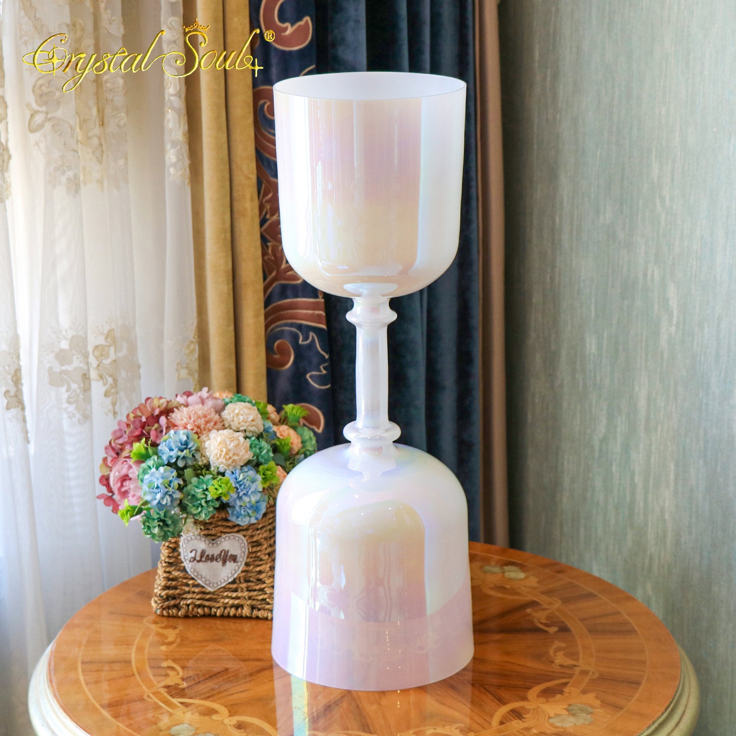 Crystal Soul Aurora White Double-Headed Holy Chalice Alchemy Crystal Bowl