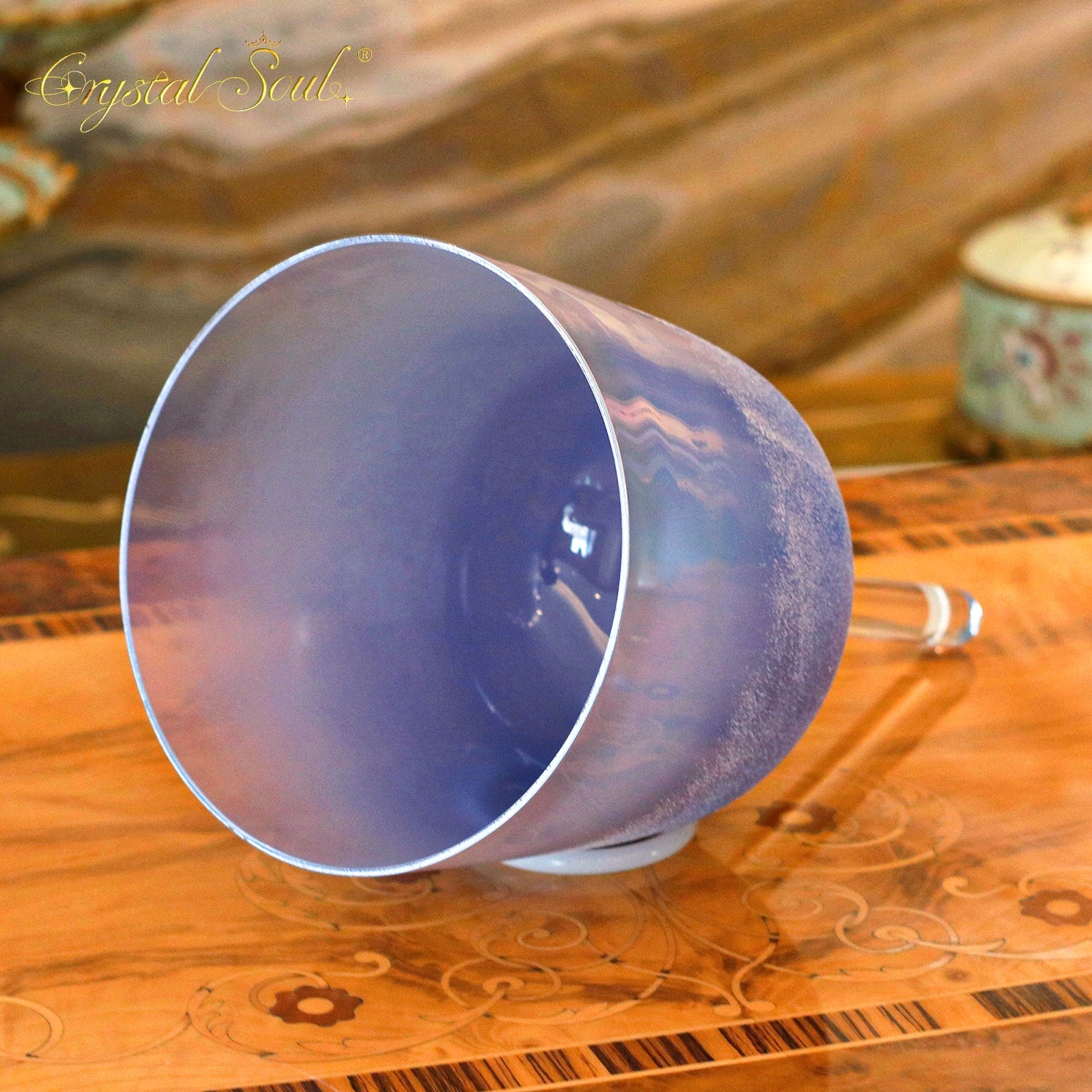 Crystal Soul NEW Design Crystal Sand Surrounding Indigo Aurora Handle Alchemy Crystal Bowl
