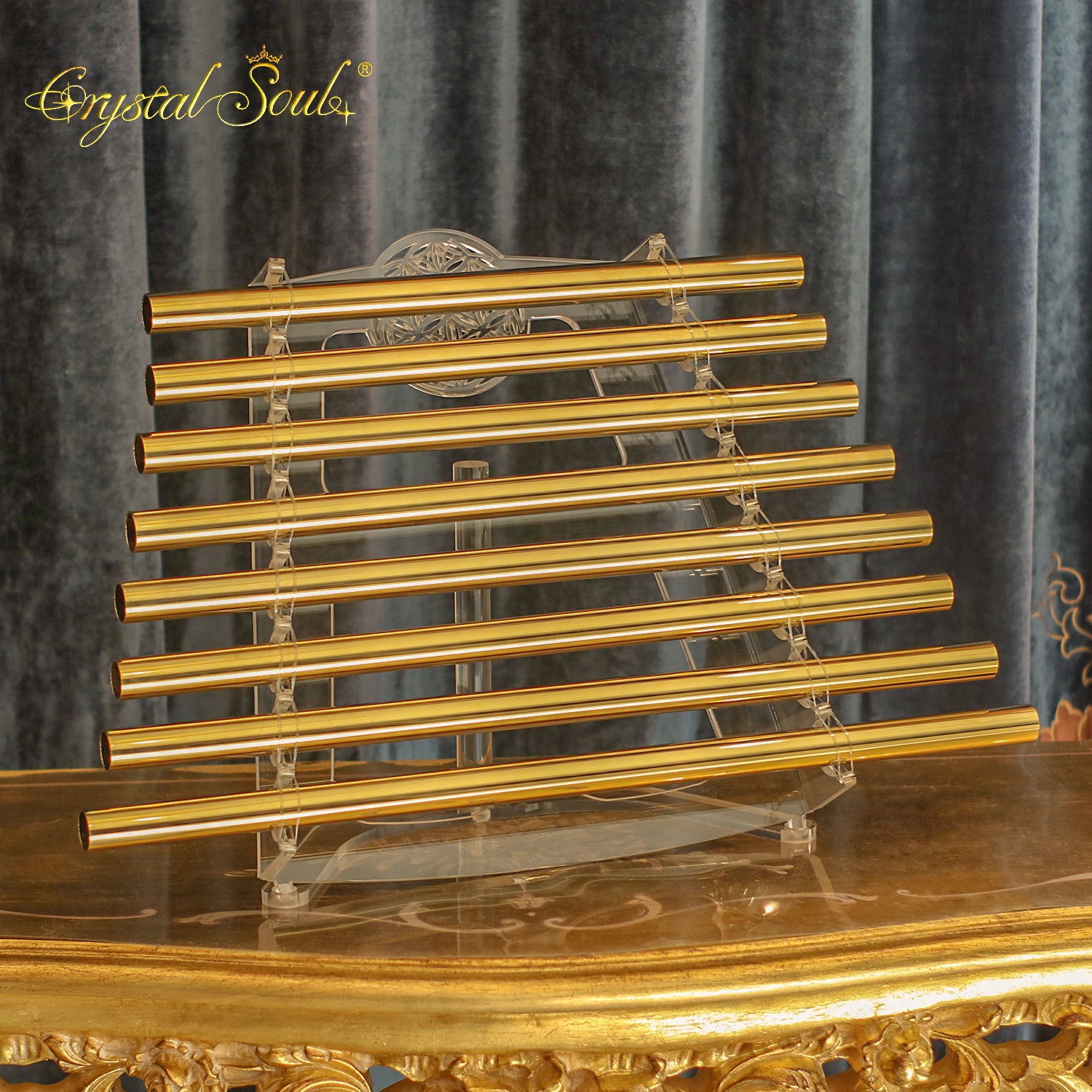 Crystal Soul New Arrivals Metallic Gold Flower of Life Crystal Harp