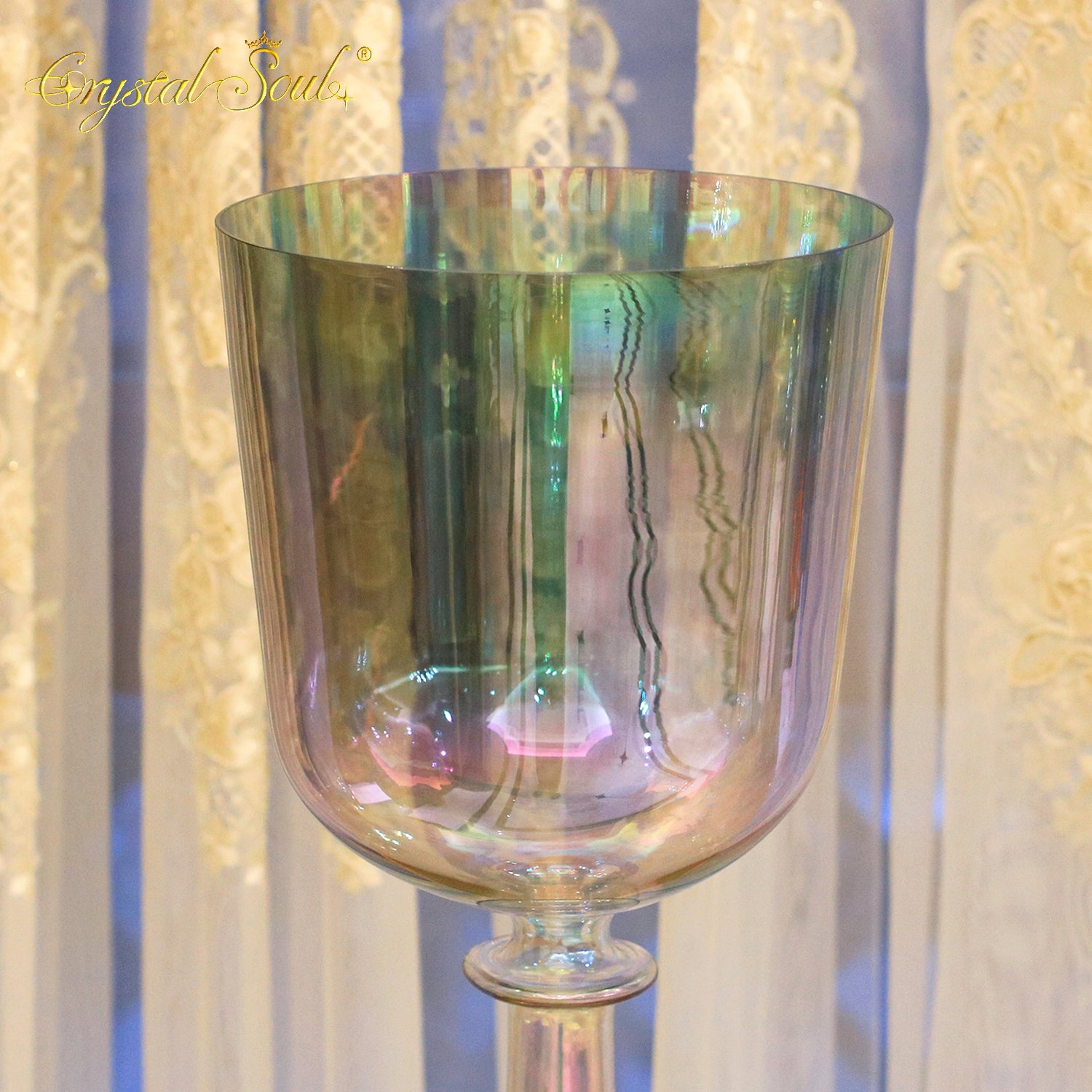 Crystal Soul Superior Design Coffee Brown Green Aurora Gradient Holy Chalice Crystal Singing Bowl