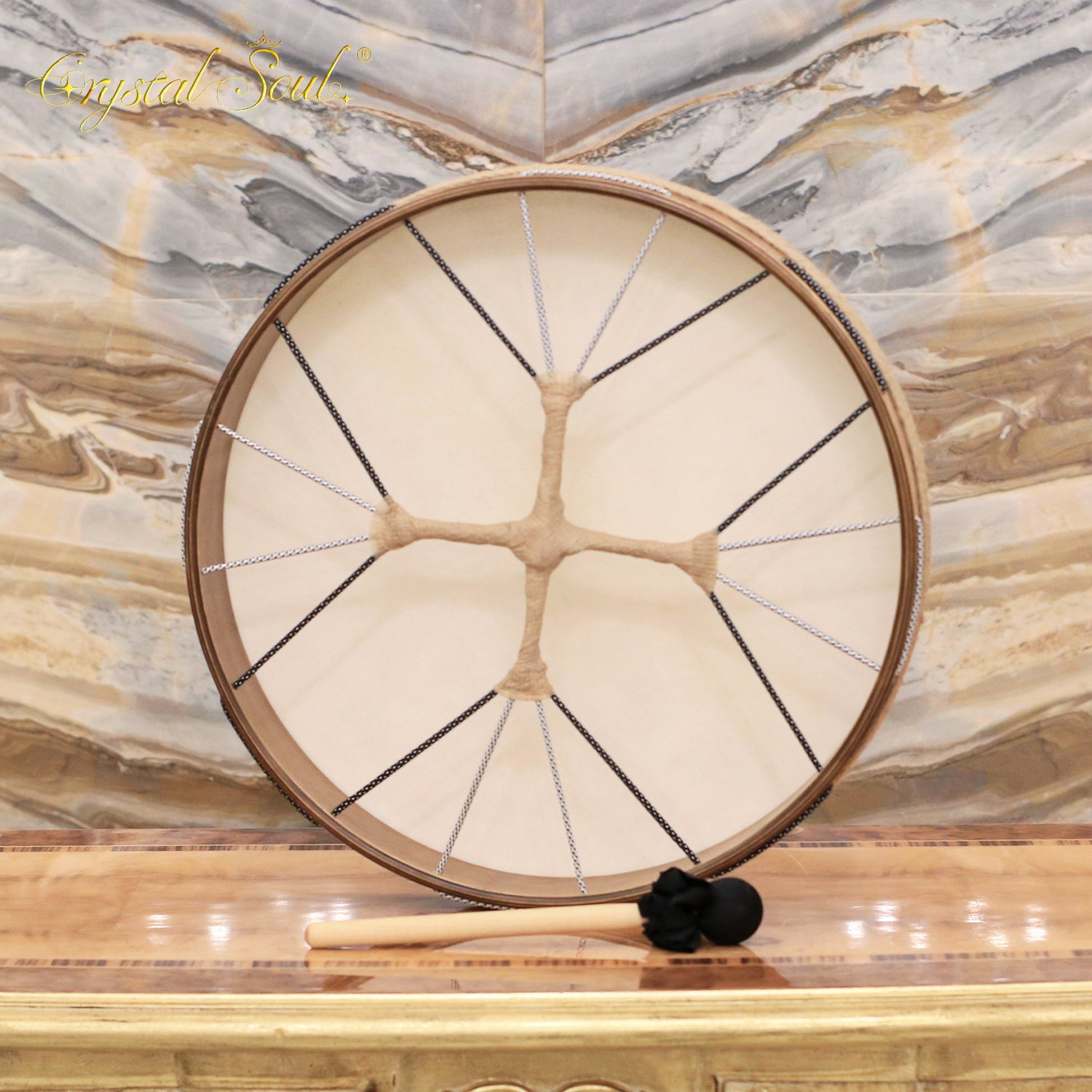 Crystal Soul High Quality Shamanic Drum (Customizable With Sheepskin and Eco-friendly Leather)