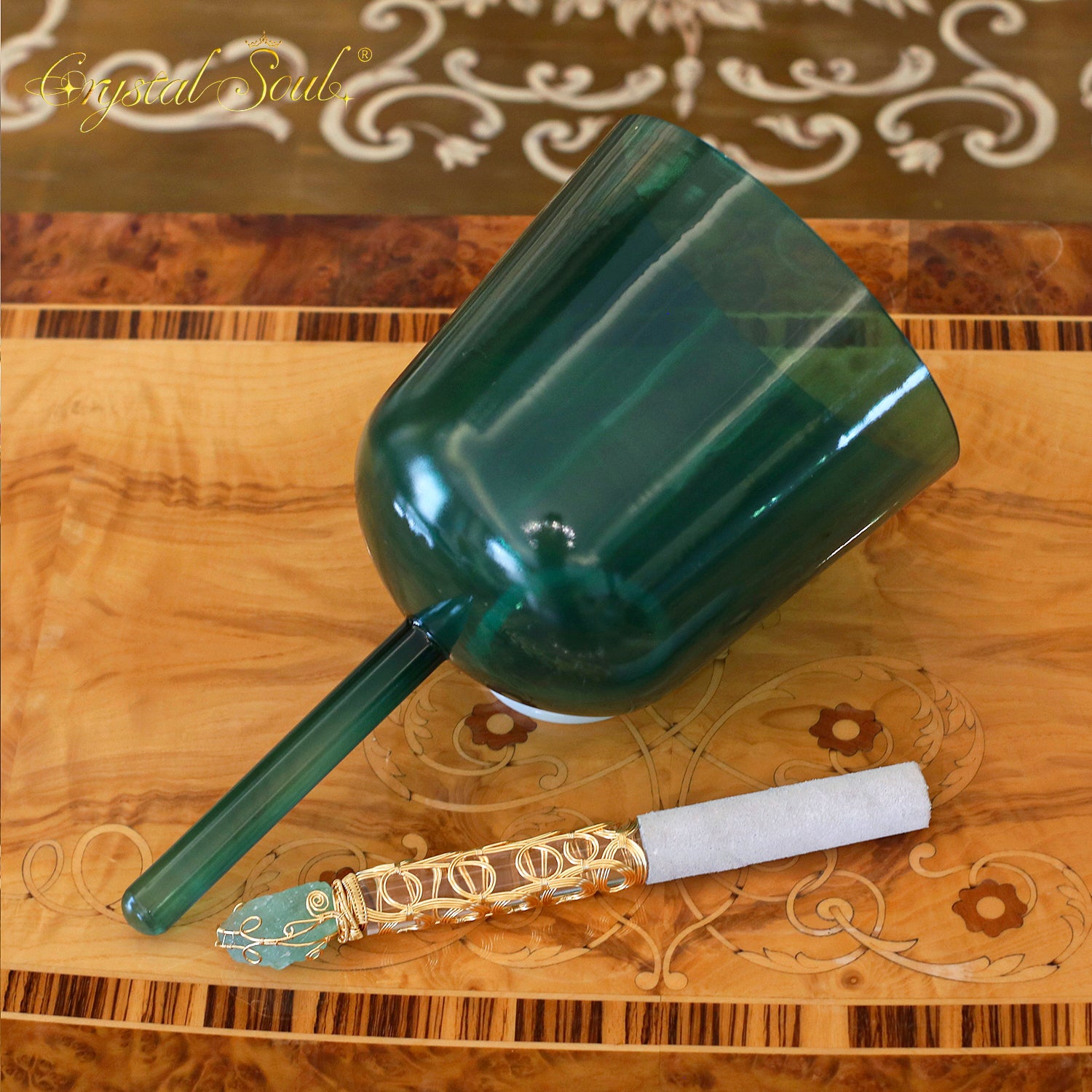 Crystal Soul Peacock Green Dark Green Handle Alchemy Crystal Bowl
