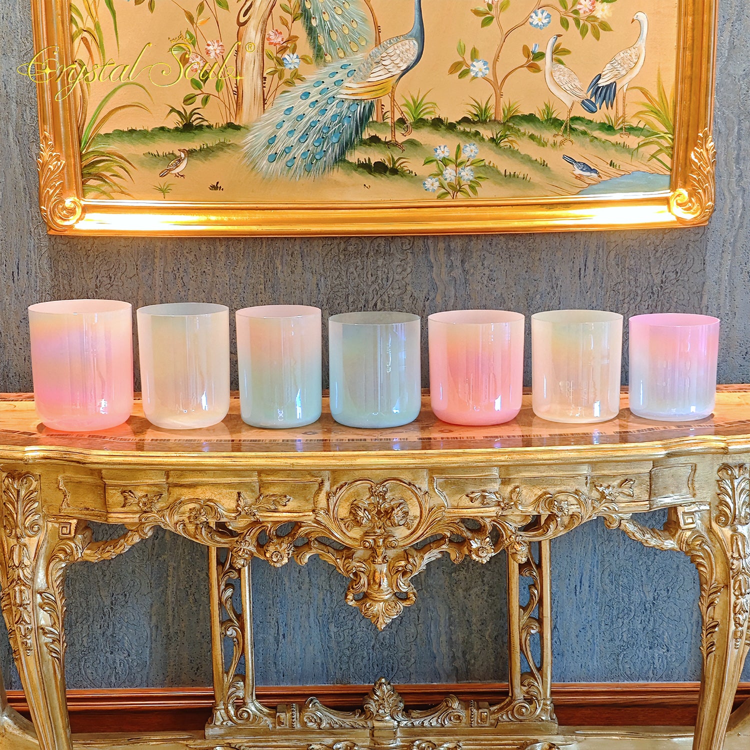 Crystal Soul Superior Design Macaron Pastel Colors Seven Chakra Alchemy Crystal Singing Bowl Harmony Set