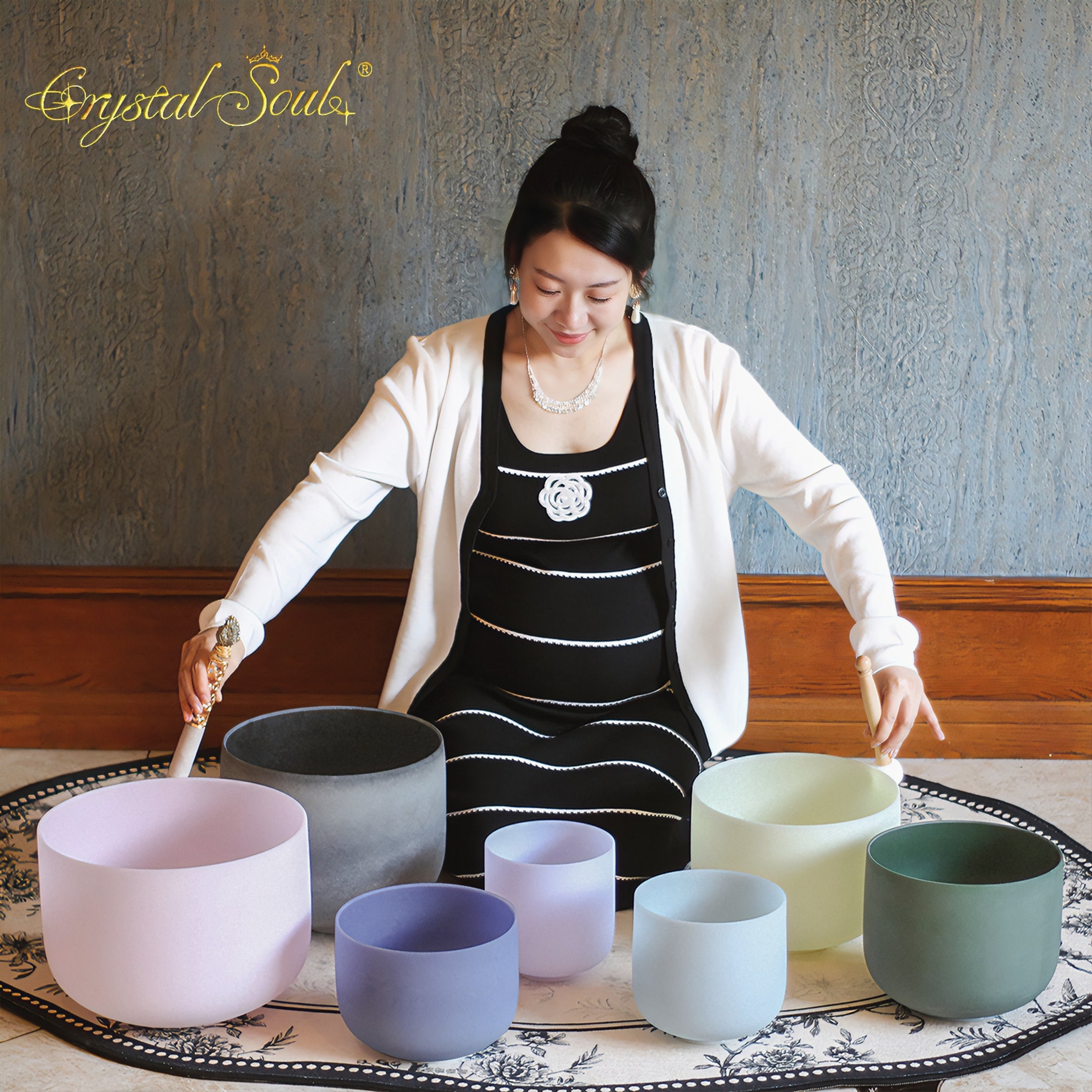 Crystal Soul High Quality Gemstone Fusion Frosted Crystal Bowl Sets