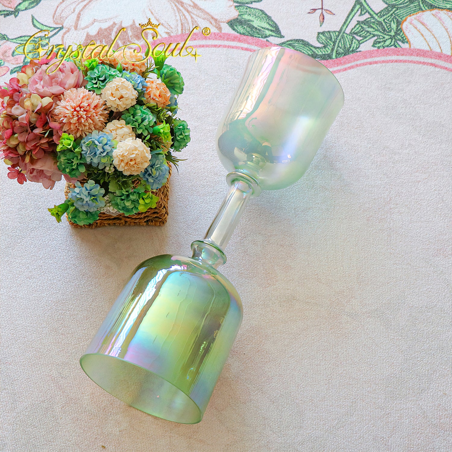 Crystal Soul Green Aurora Double-Headed Holy Chalice Alchemy Crystal Bowl