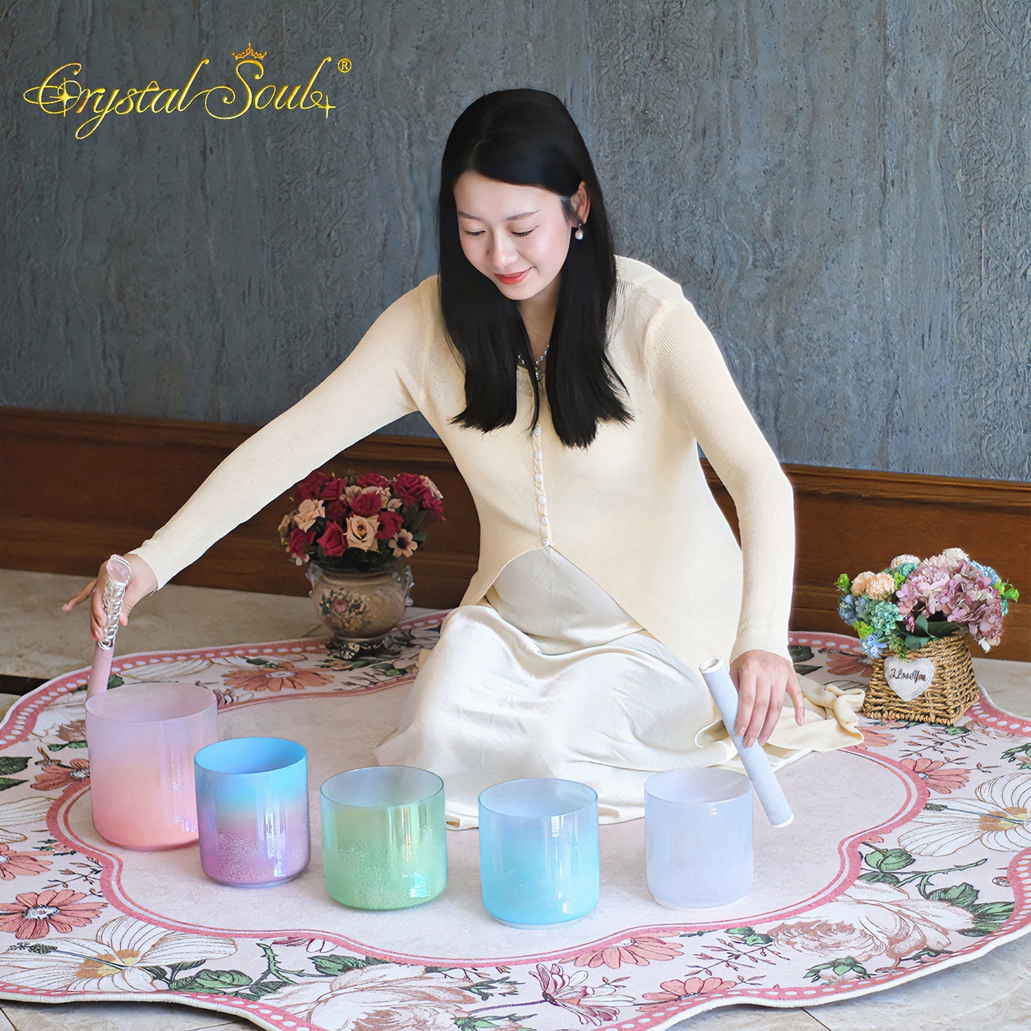 Crystal Soul 528Hz High Quality Sandblasted Dreamy Color Alchemy Crystal Bowl Set
