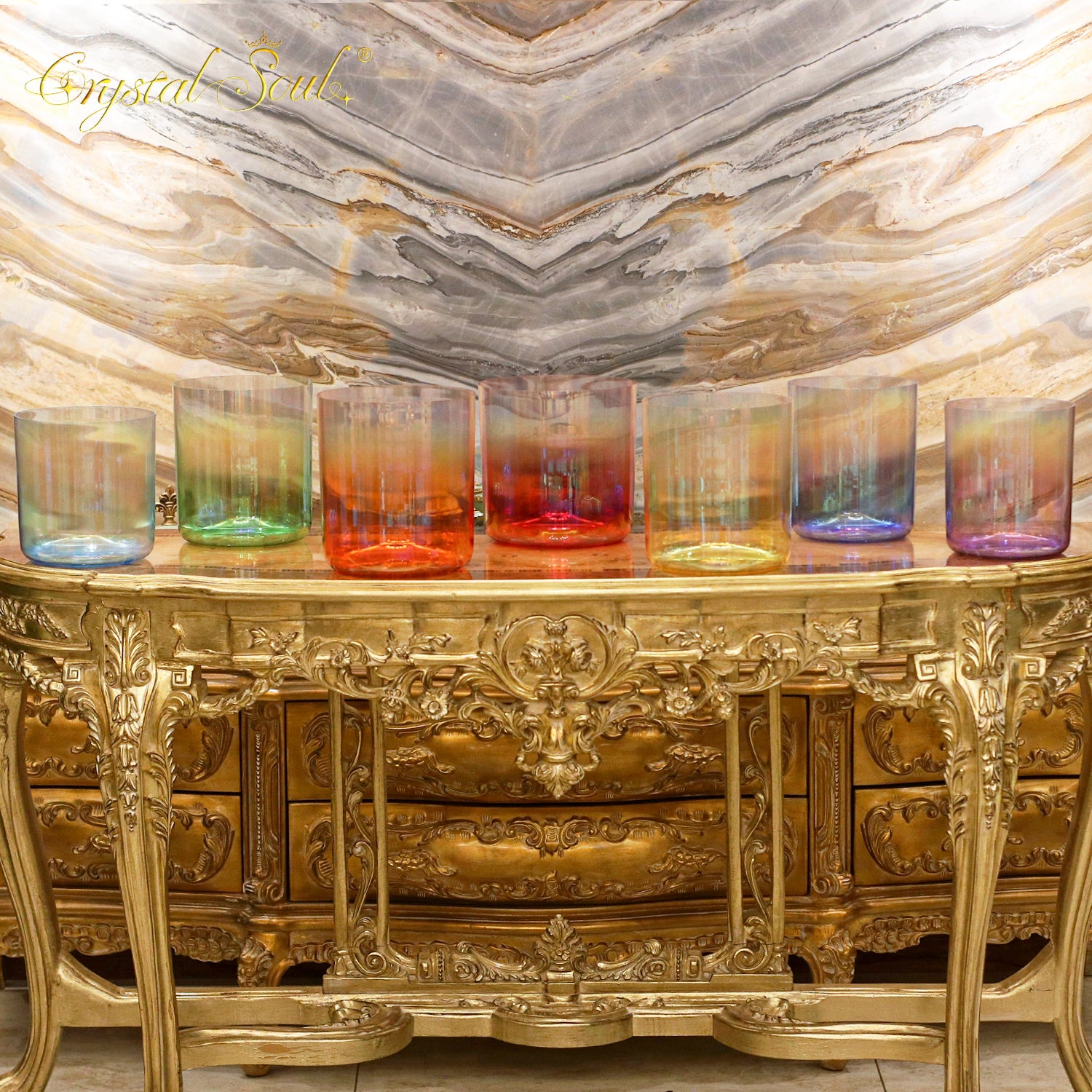 Crystal Soul Classic 7"-8.5" Chakra Alchemy Crystal Singing Bowl Set