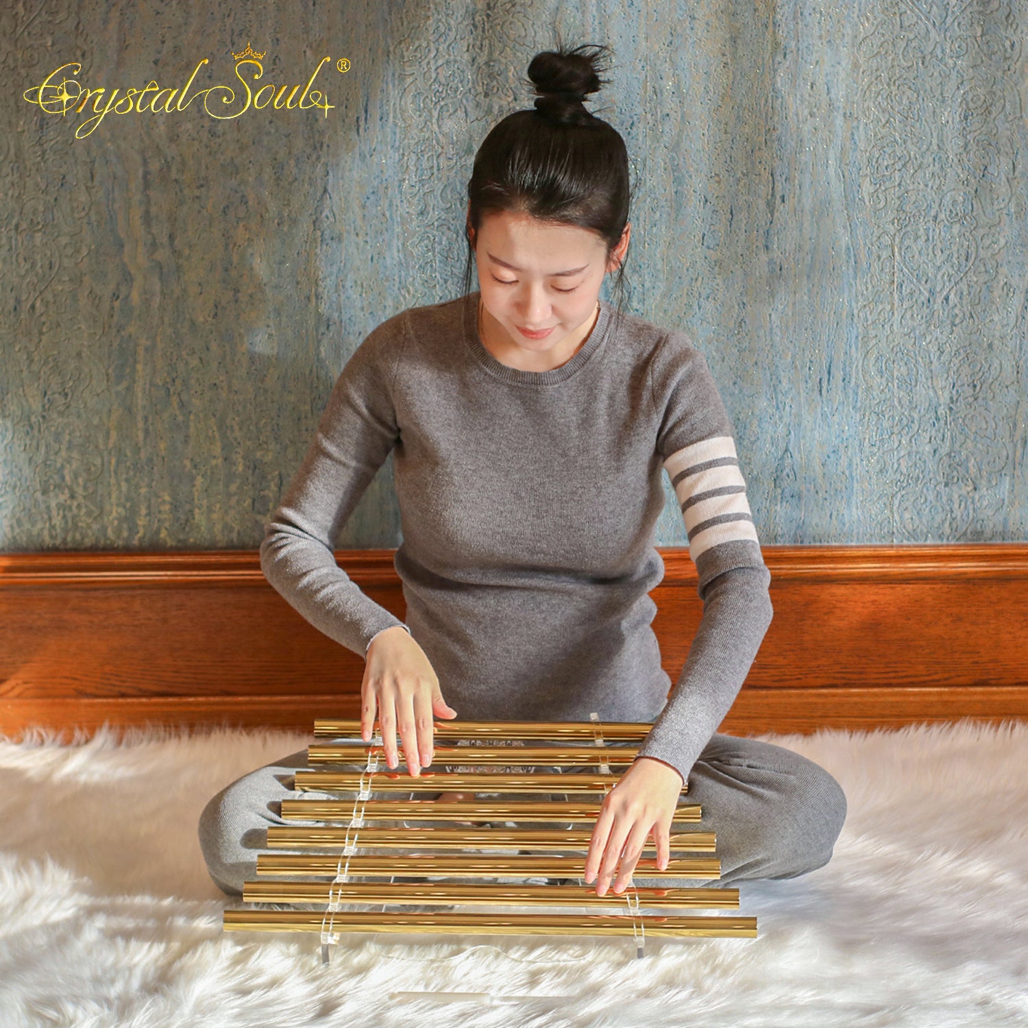 Crystal Soul New Arrivals Metallic Gold Flower of Life Crystal Harp