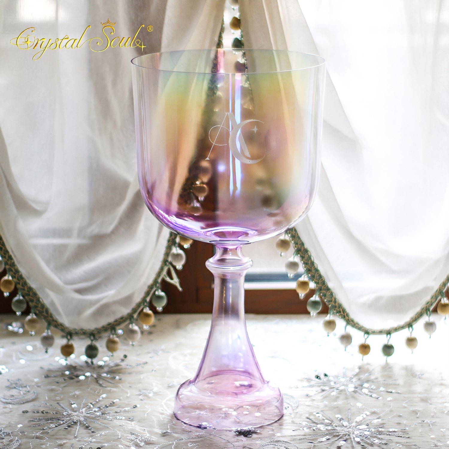 Crystal Soul High Quality Custom Carved Purple Aurora Clear Holy Grail Alchemy Crystal Bowl