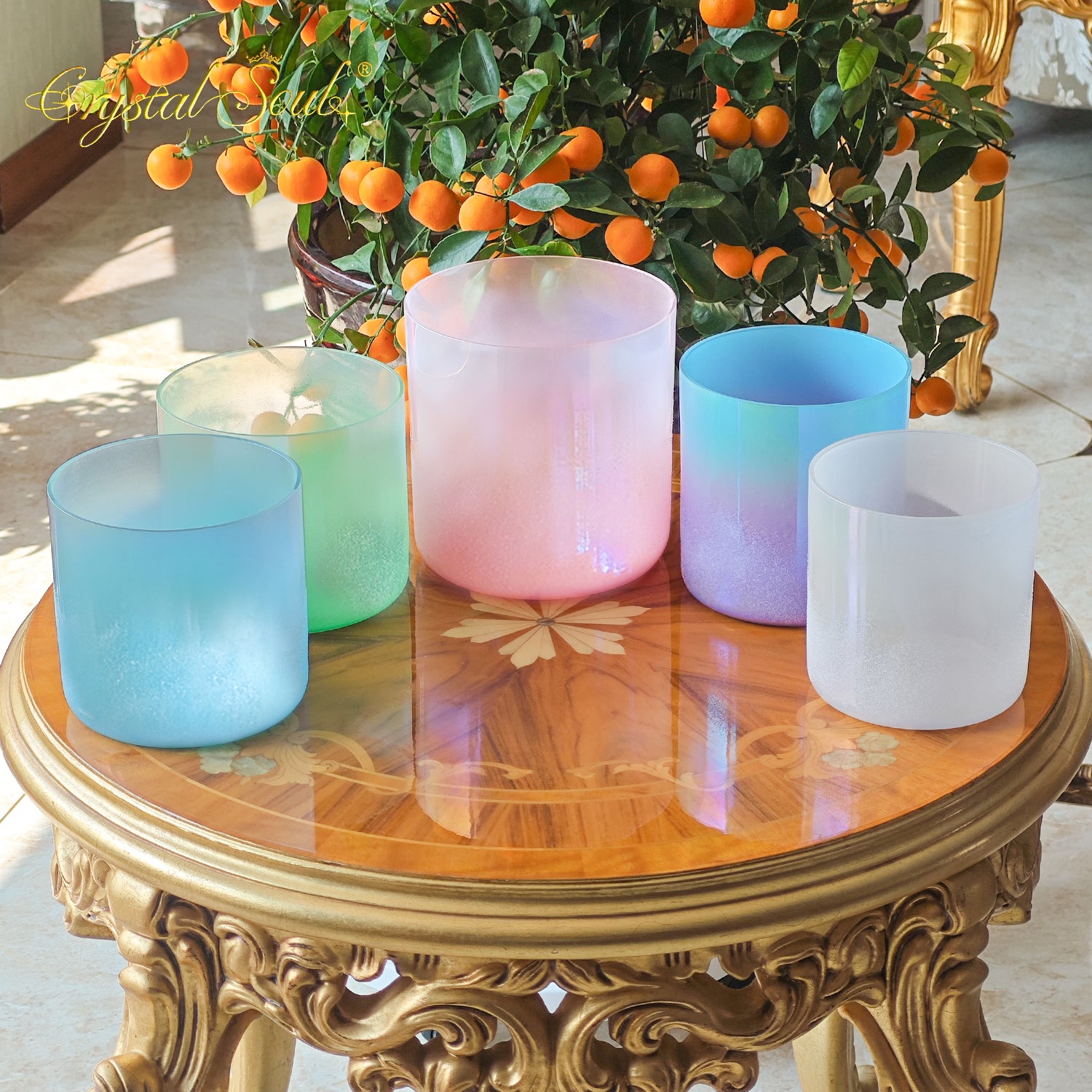 Crystal Soul 528Hz High Quality Sandblasted Dreamy Color Alchemy Crystal Bowl Set