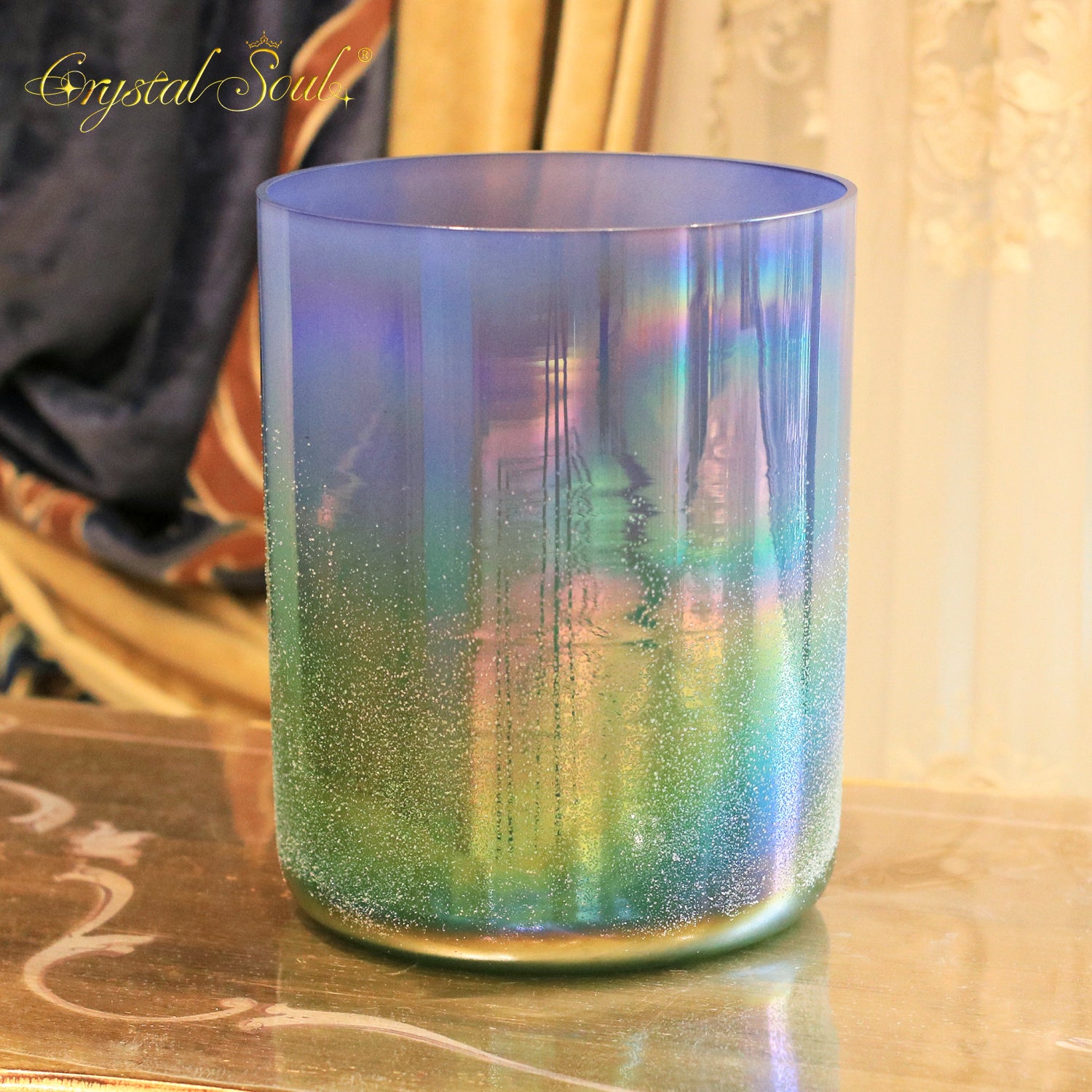 Crystal Soul Latest Cosmic Aurora Sandblasted Purple-Green Aurora Gradient Alchemy Crystal Bowl