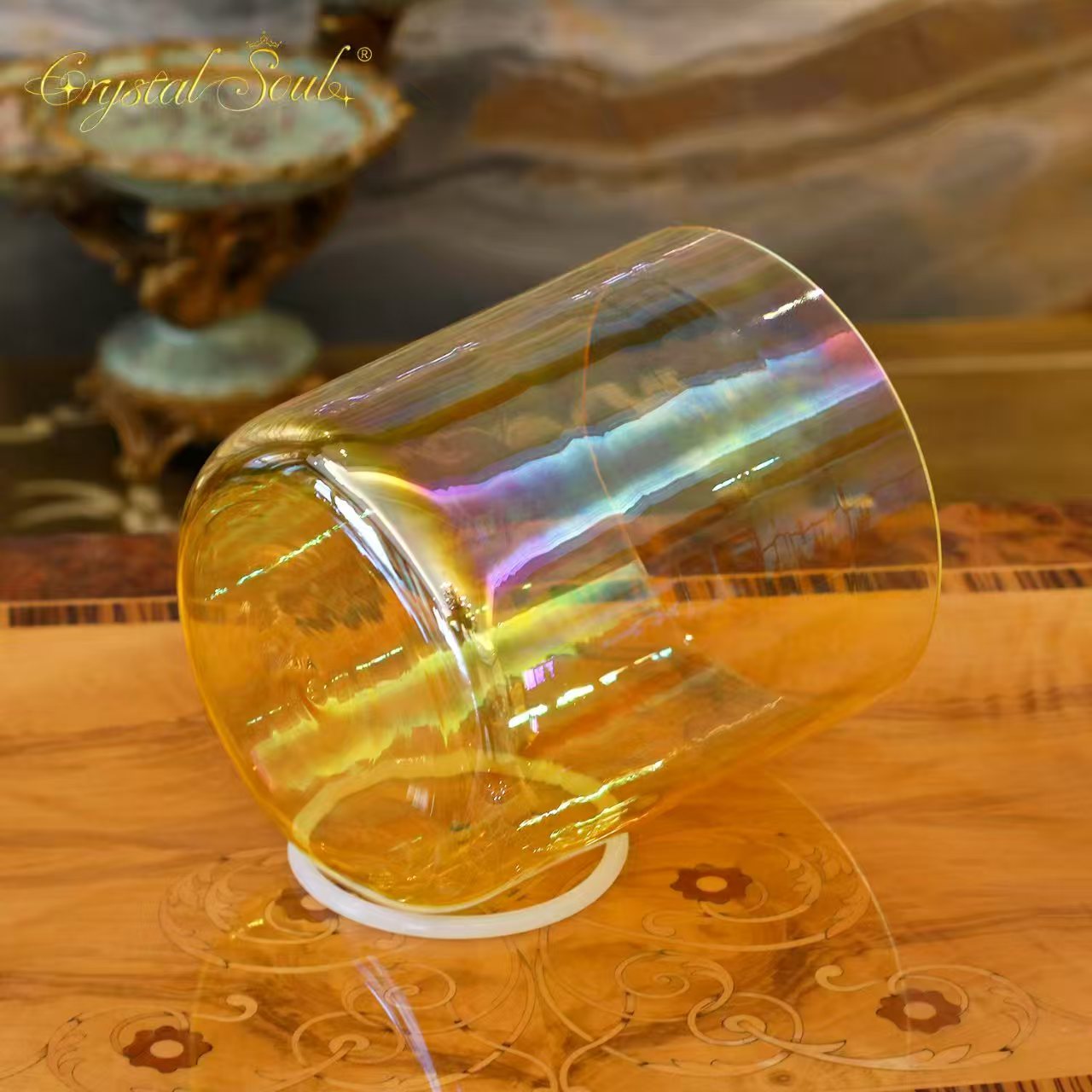 Crystal Soul High Quality Thickened Orange Clear Aurora Alchemy Crystal Bowl