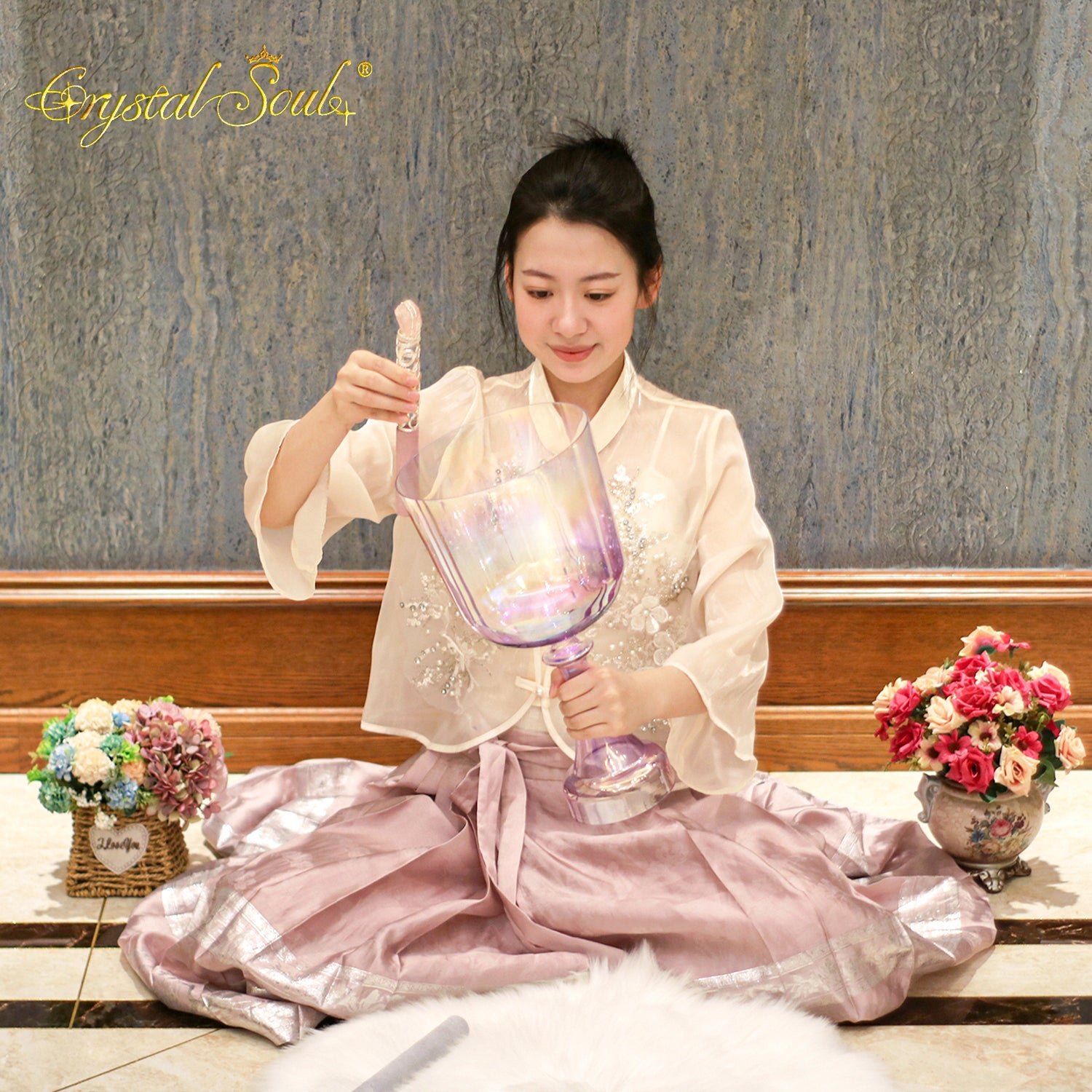 Crystal Soul High Quality Purple Aurora Gradient Holy Chalice Crystal Singing Bowl