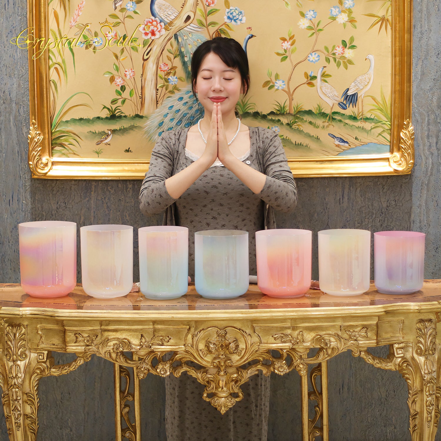 Crystal Soul Superior Design Macaron Pastel Colors Seven Chakra Alchemy Crystal Singing Bowl Harmony Set